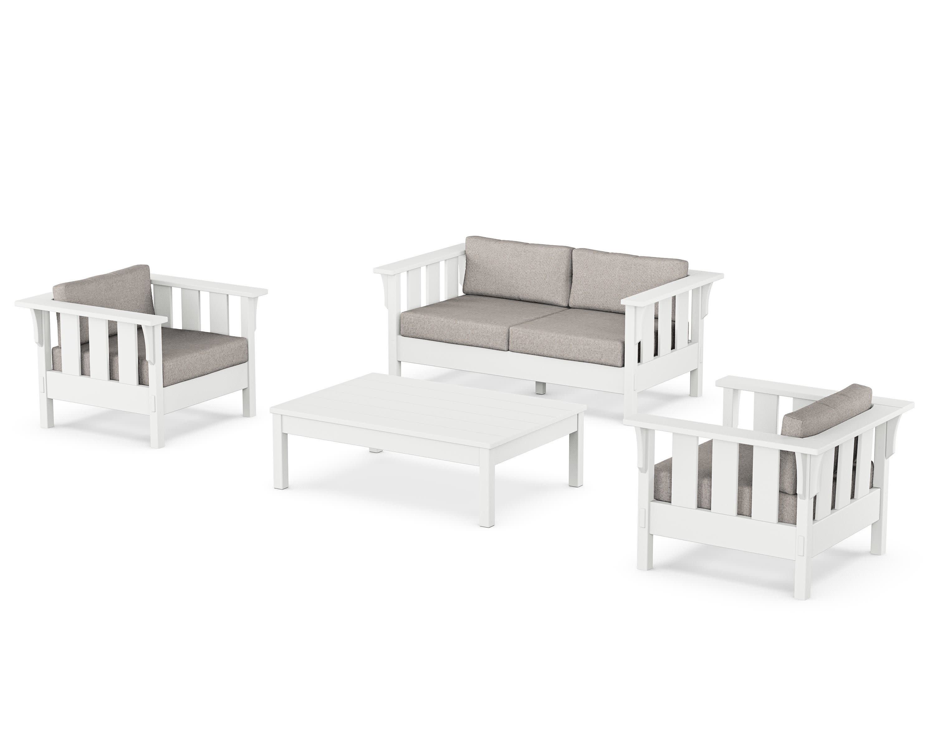 Acadia 4-Piece Deep Seating Set with Loveseat in White / Weathered Tweed