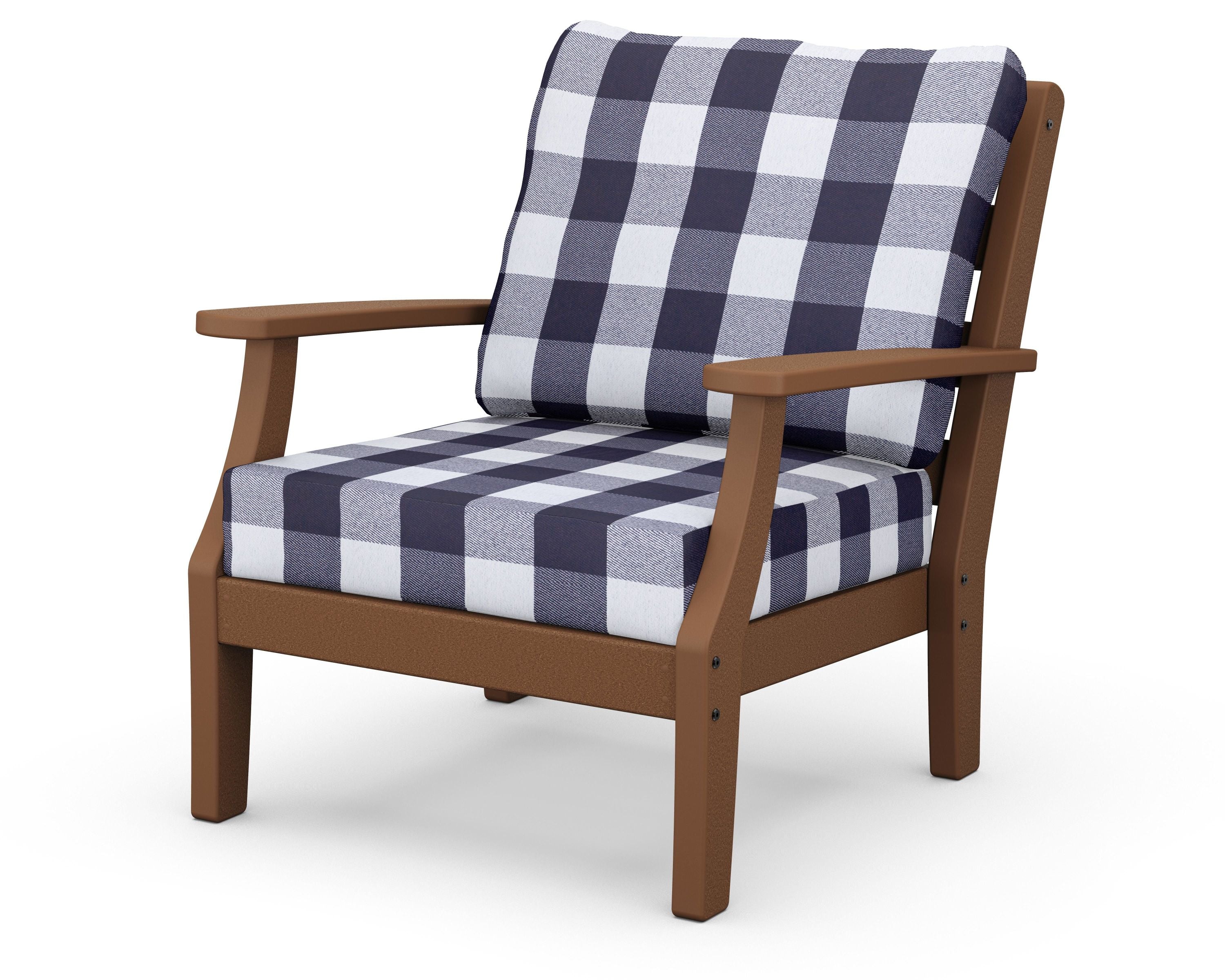 Chesapeake Deep Seating Chair in Teak / Buffalo Plaid Navy