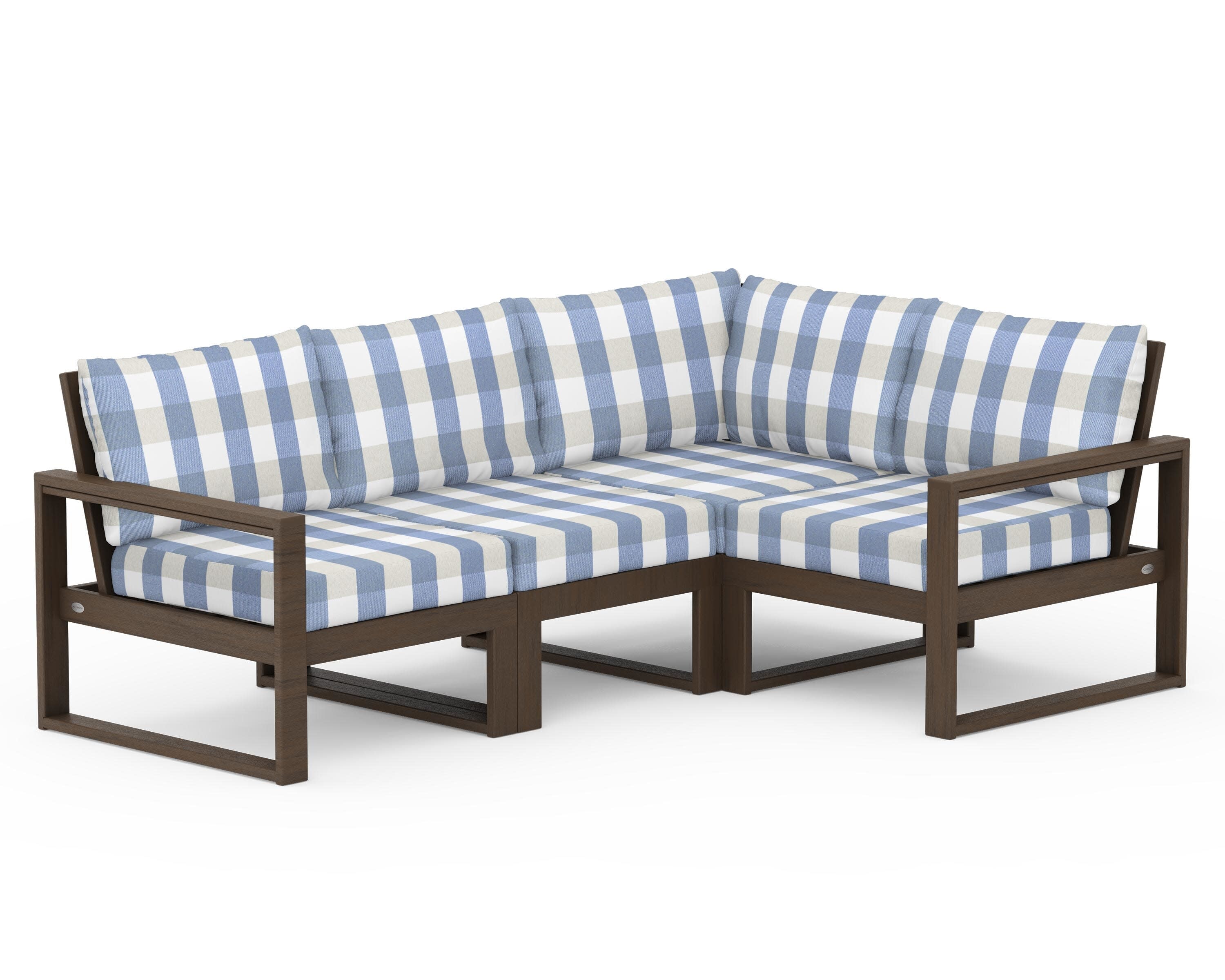 EDGE 4-Piece Modular Deep Seating Set in Kona / Buffalo Plaid Sky Blue