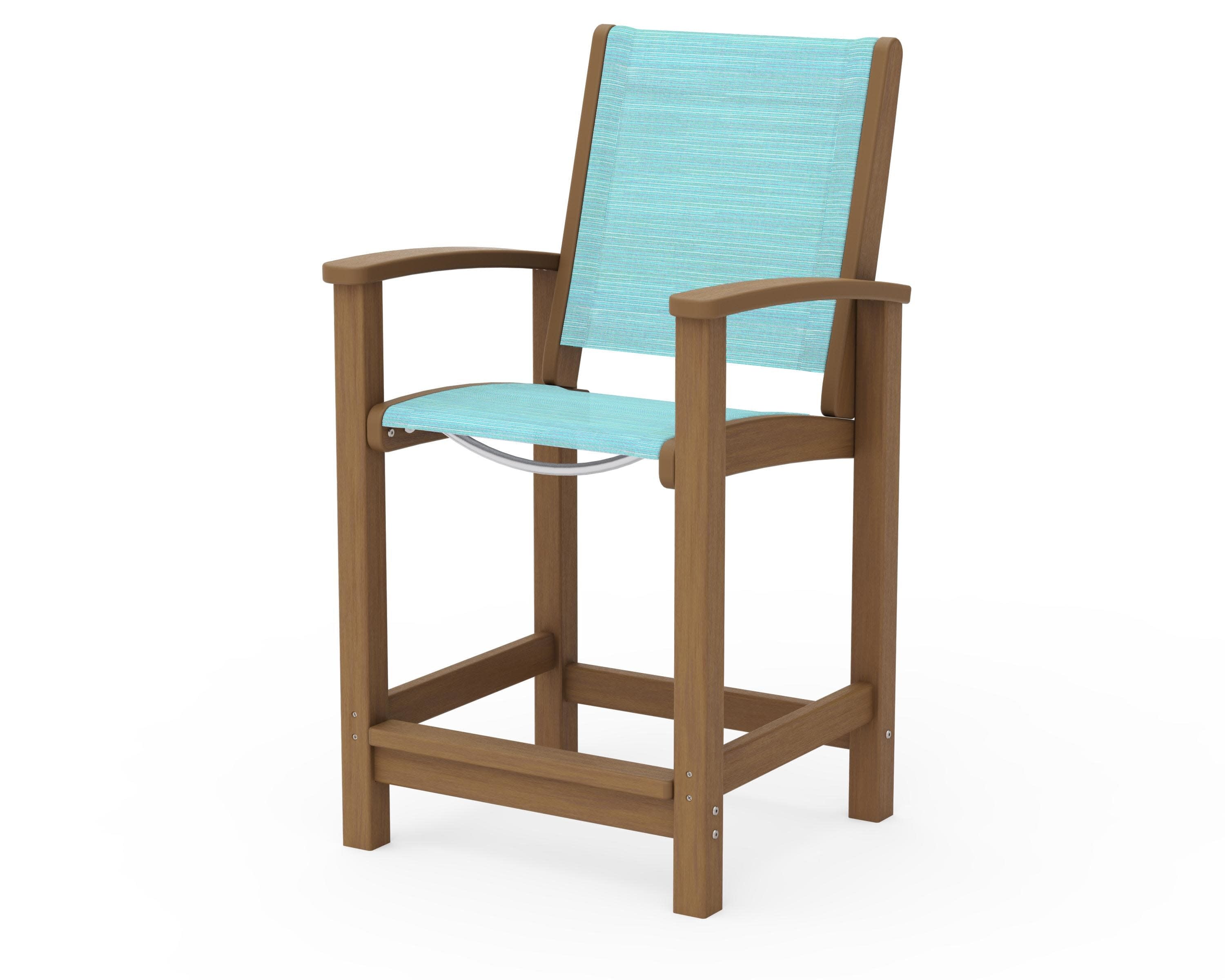 Coastal Counter Chair in Natural / Dupioni Aquamarine Sling