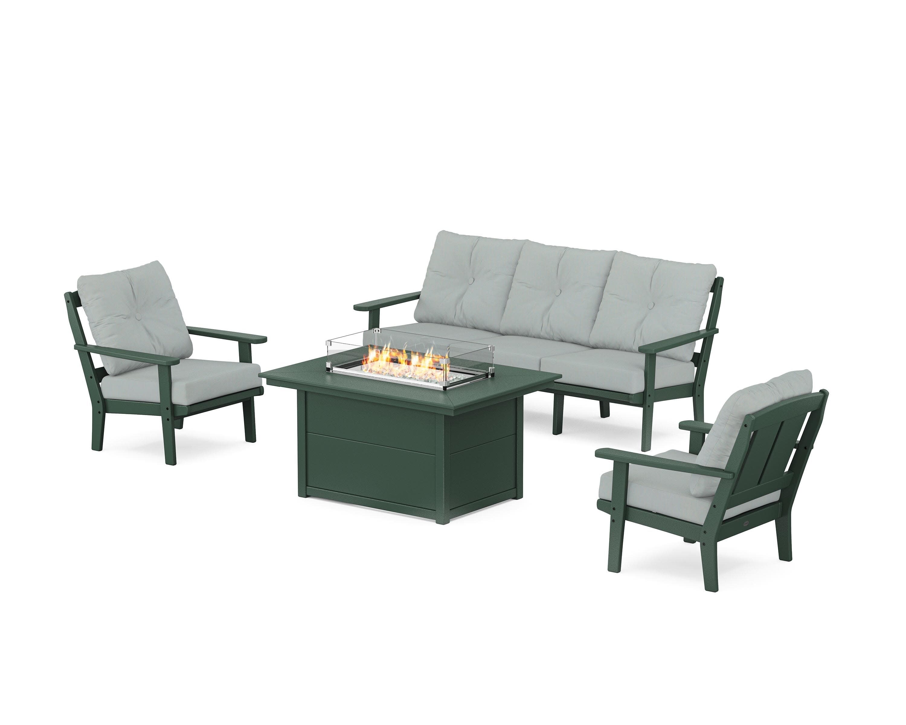 Mission Deep Seating Fire Pit Table Set in Green / Spa