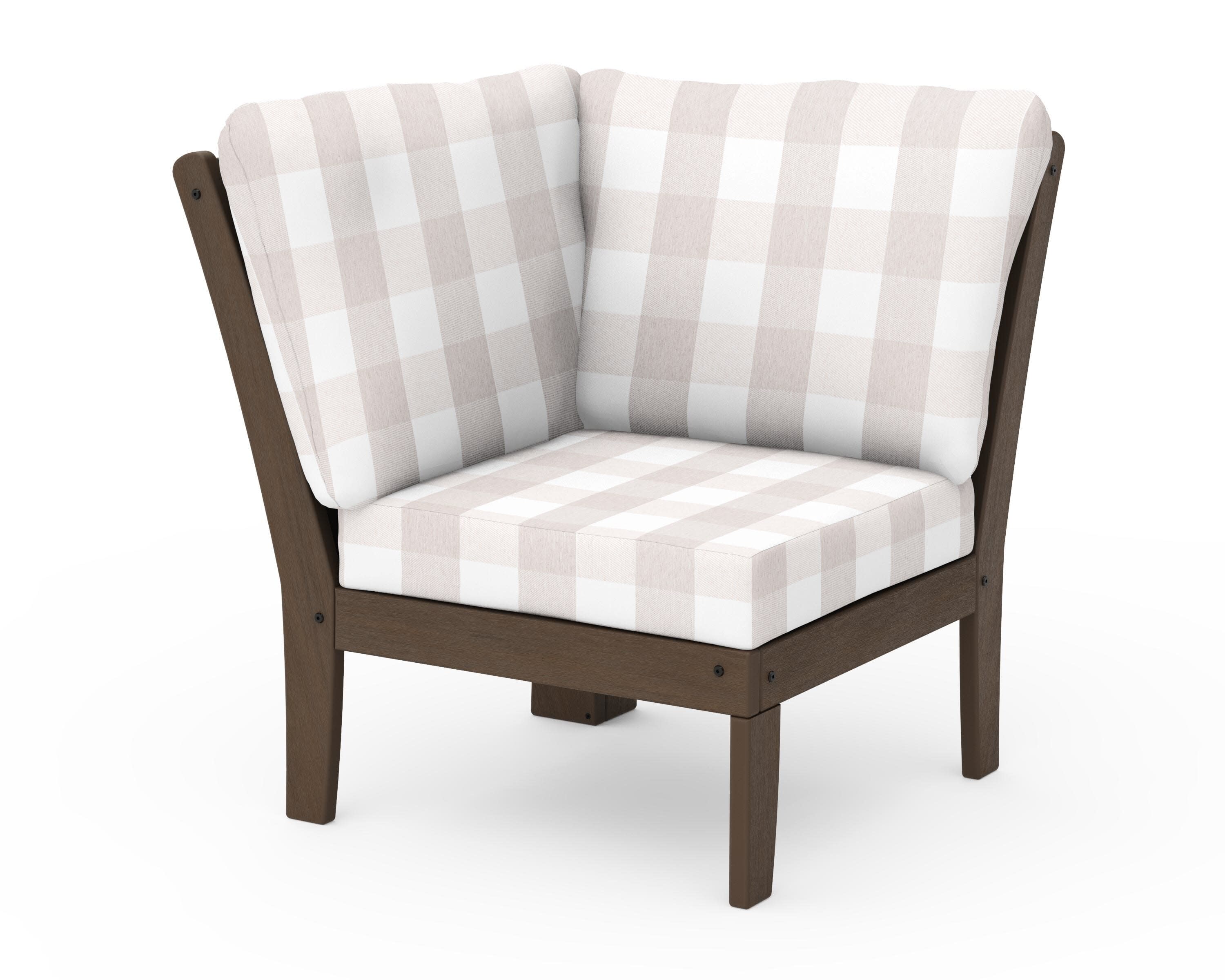 Braxton Modular Corner Chair in Kona / Buffalo Plaid Dune Burlap