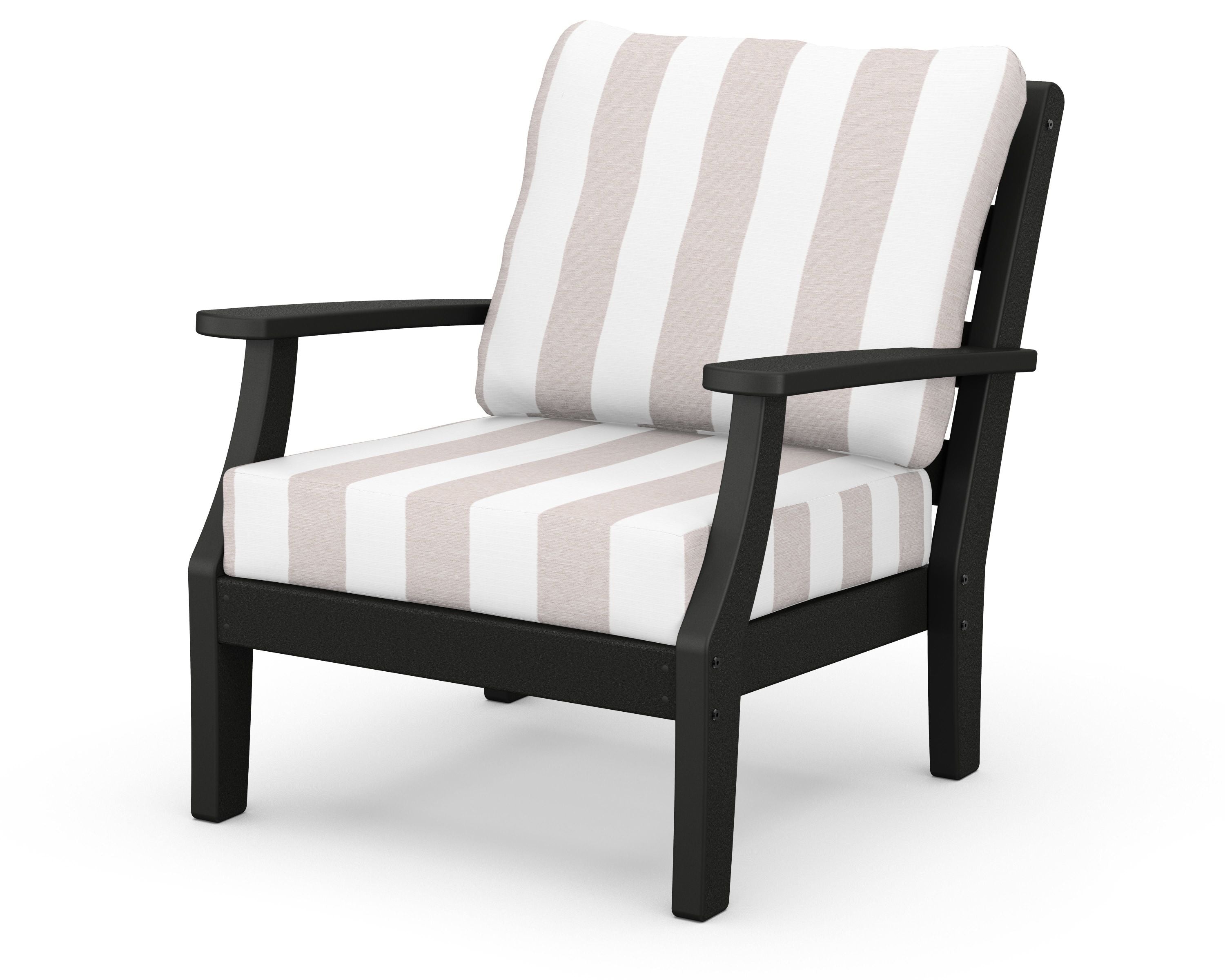Chesapeake Deep Seating Chair in Black / Cabana Stripe Dune Burlap