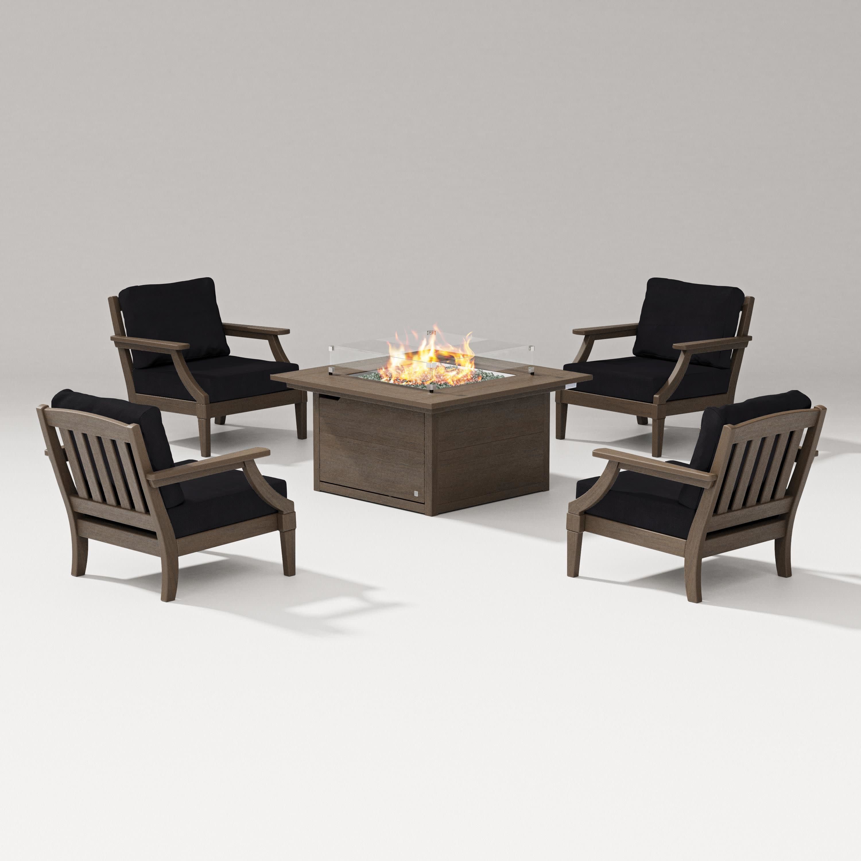Estate 5-Piece Lounge Fire Table Set in Kona / Midnight Linen