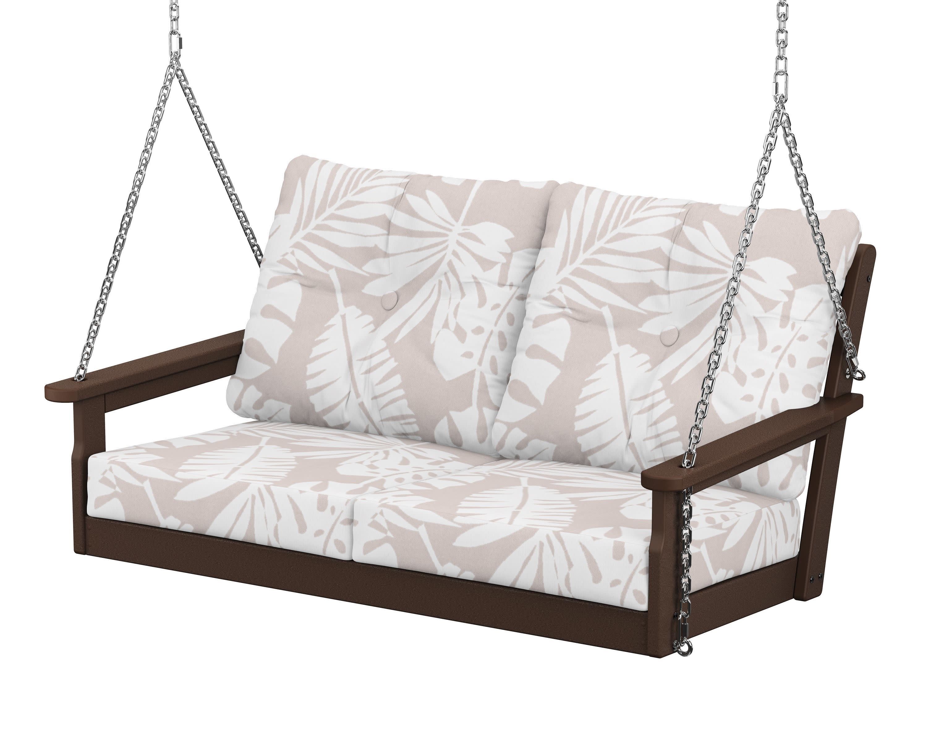 Vineyard Deep Seating Swing in Mahogany / Leaf Dune Burlap