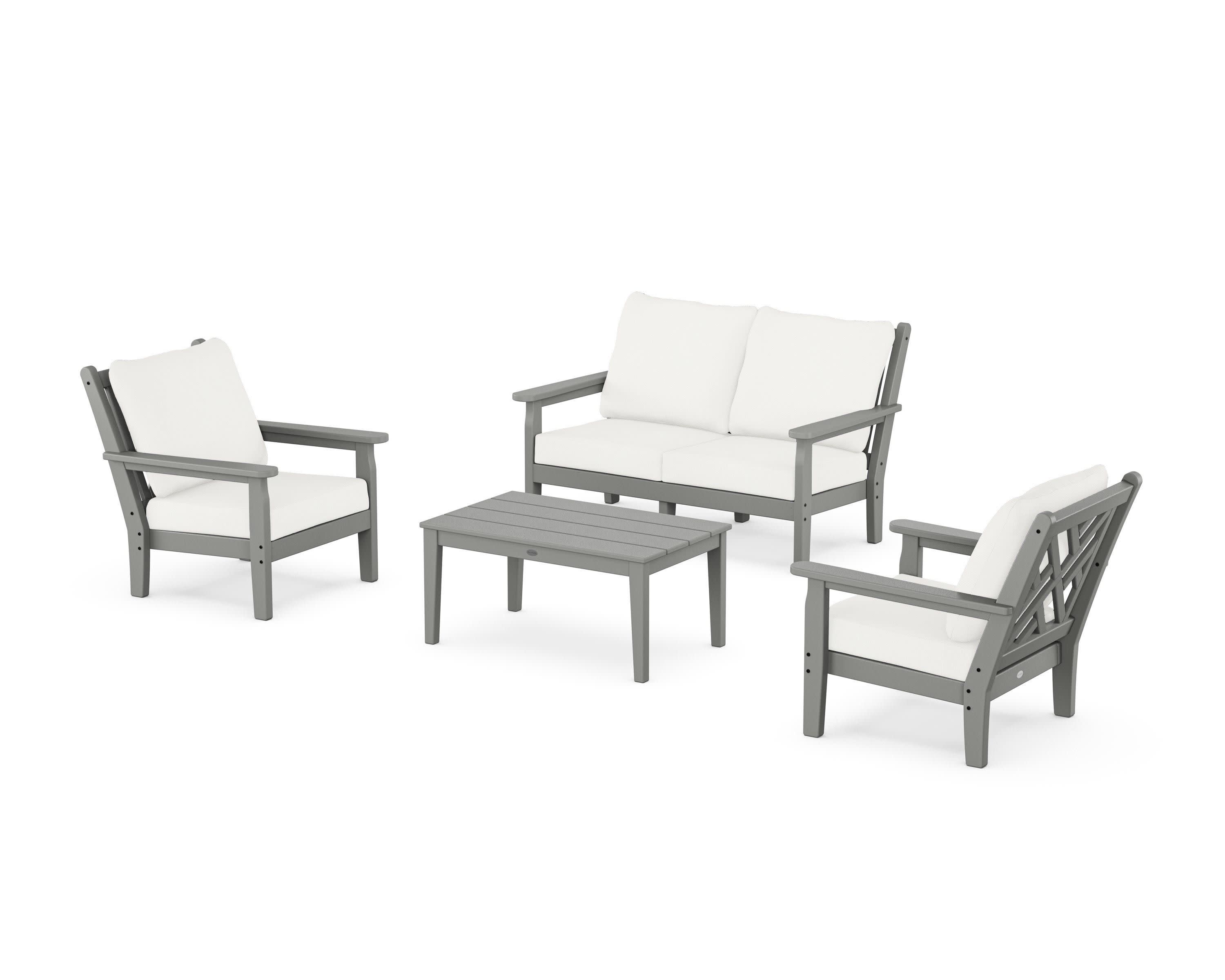 Chippendale 4-Piece Deep Seating Set with Loveseat in Slate Grey / Natural Linen
