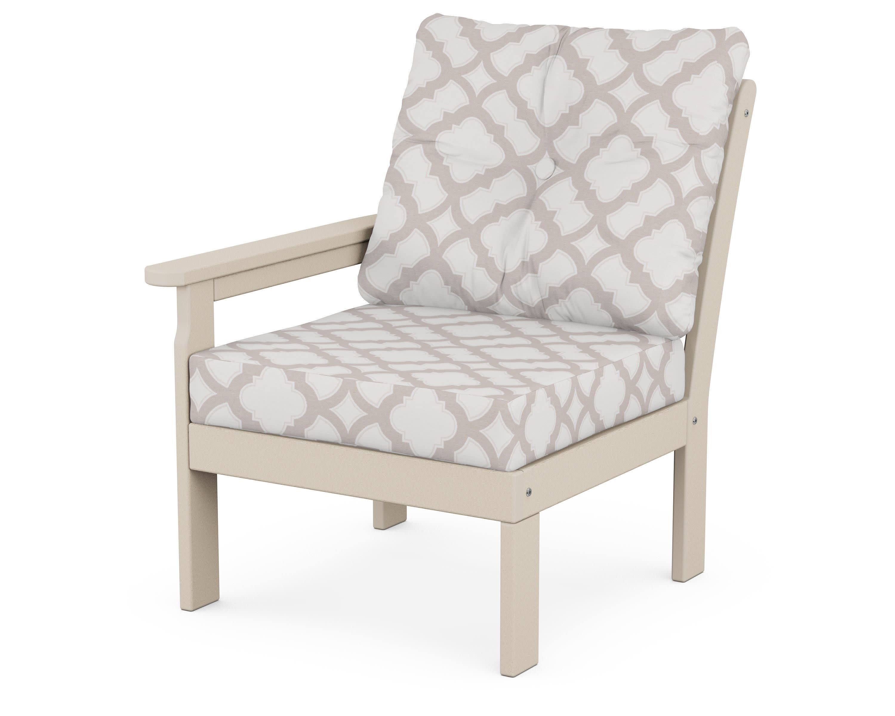 Vineyard Modular Left Arm Chair in Sand / Trellis Dune Burlap