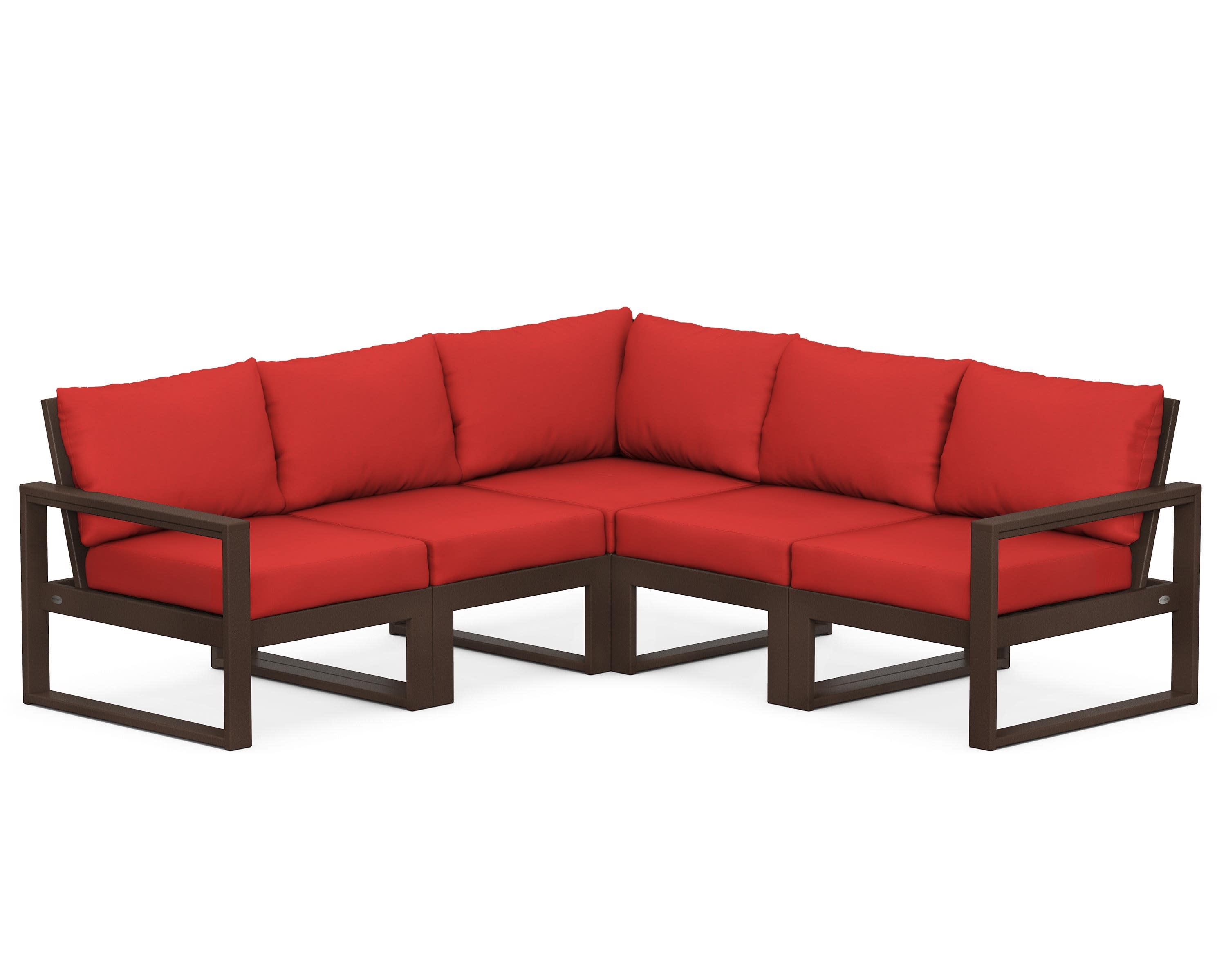 EDGE 5-Piece Modular Deep Seating Set in Mahogany / Crimson Linen