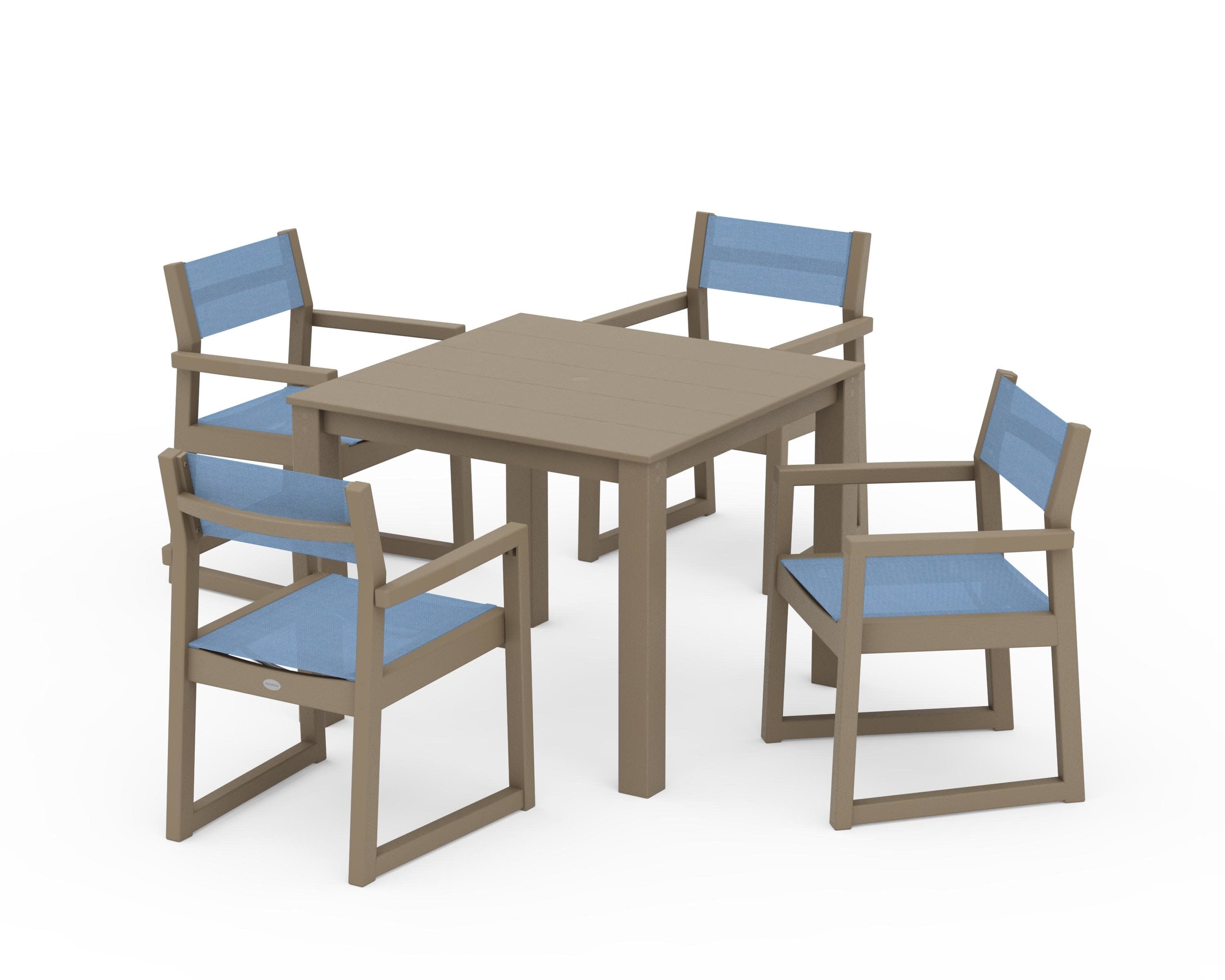EDGE Sling Arm Chair 5-Piece Parsons Dining Set in Vintage Sahara / Poolside Sling