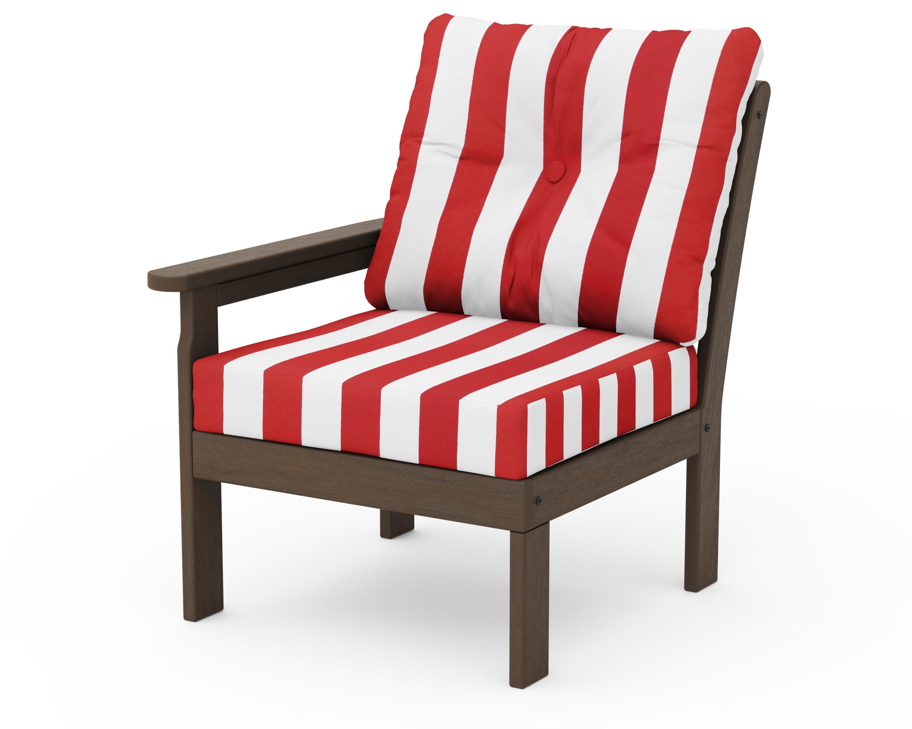Vineyard Modular Left Arm Chair in Kona / Cabana Stripe Crimson