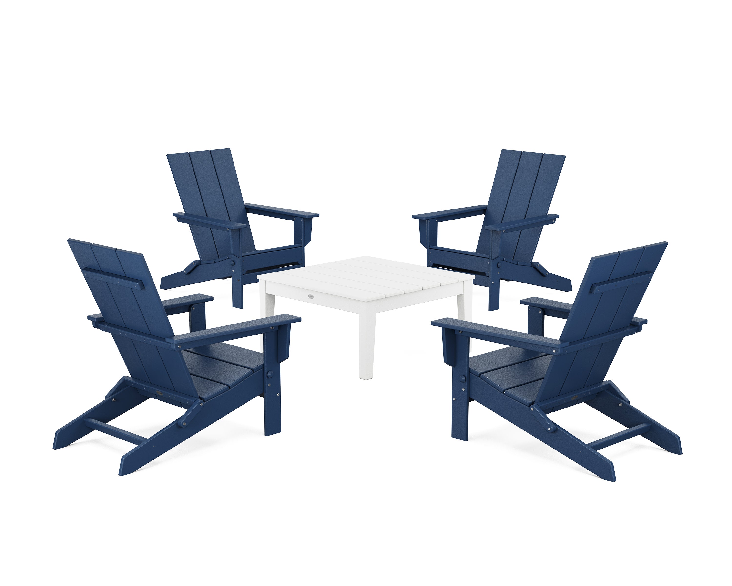 5-Piece Modern Studio Folding Adirondack Chair Conversation Group in Navy / White
