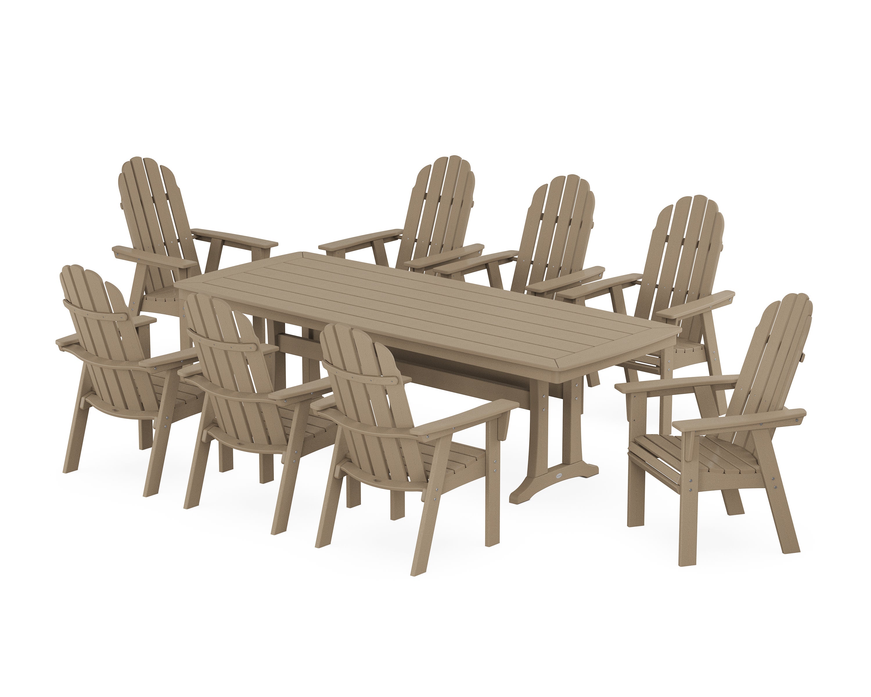 Vineyard Curveback Adirondack 9-Piece Dining Set with Trestle Legs in Vintage Sahara