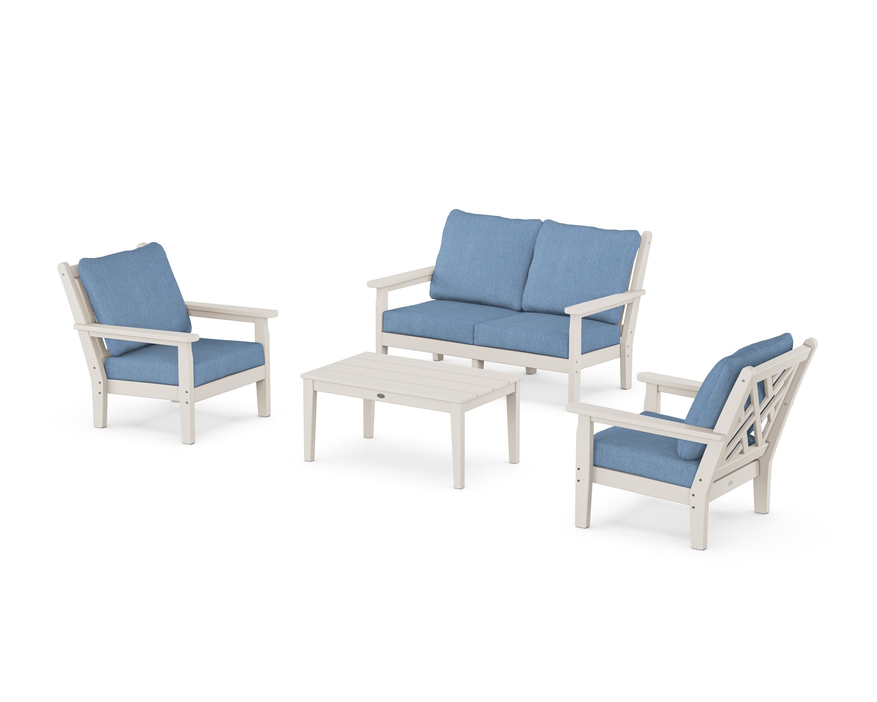 Chippendale 4-Piece Deep Seating Set with Loveseat in Sand / Sky Blue