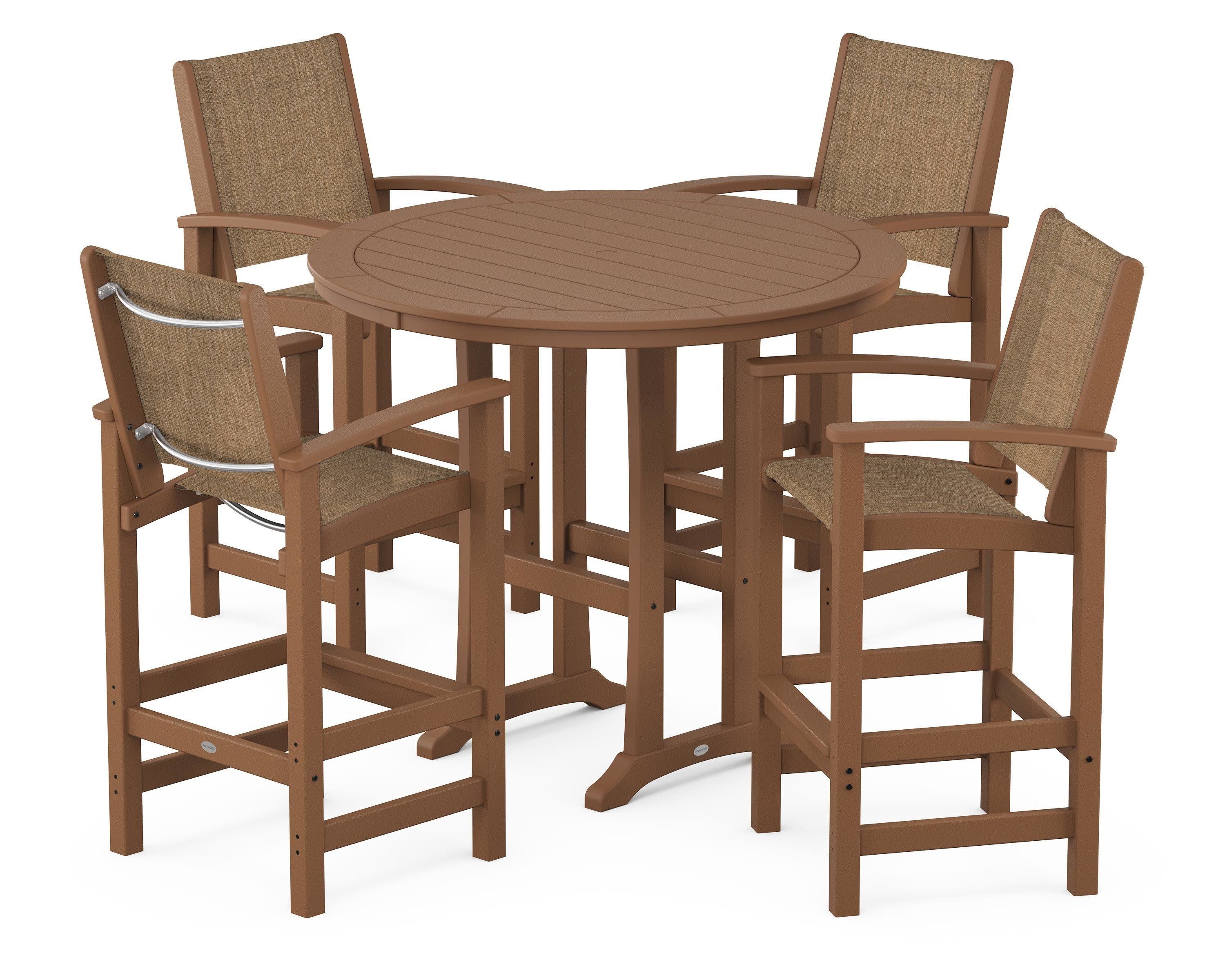 Coastal 5-Piece Nautical Trestle Bar Set in Teak / Burlap Sling