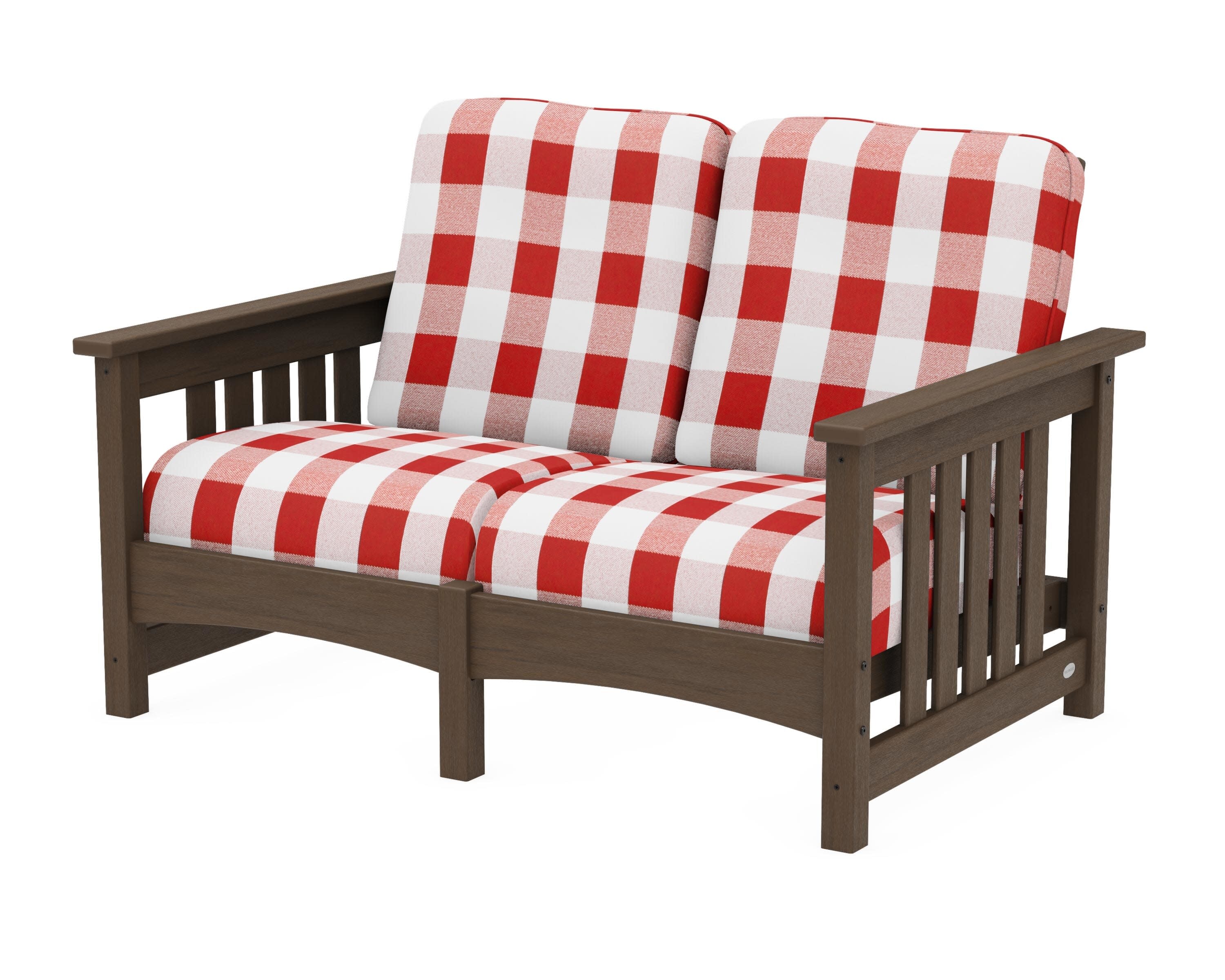Club Mission Loveseat in Kona / Buffalo Plaid Crimson