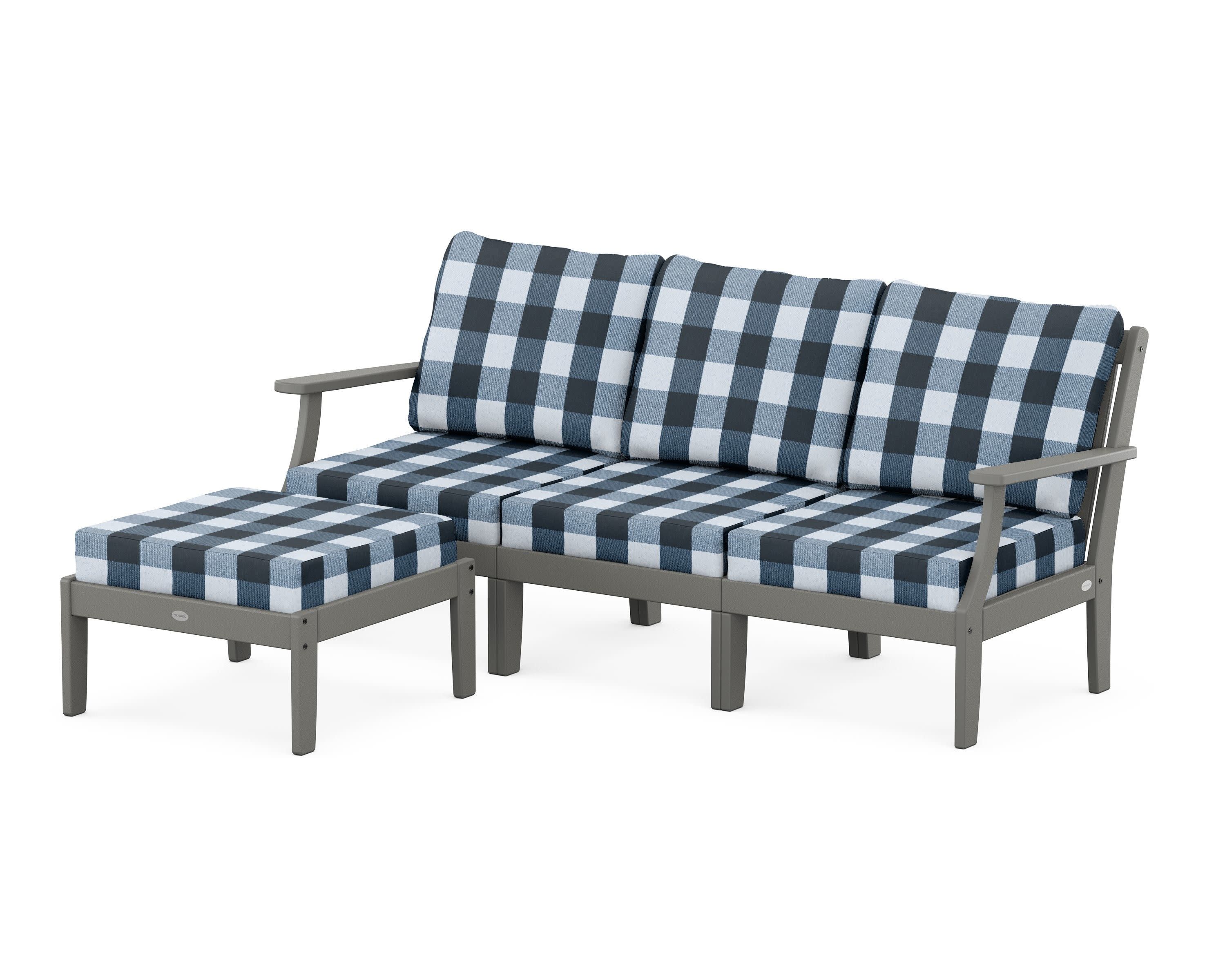 Braxton Modular 4-Piece Deep Seating Set with Ottoman in Slate Grey / Buffalo Plaid Marine Indigo