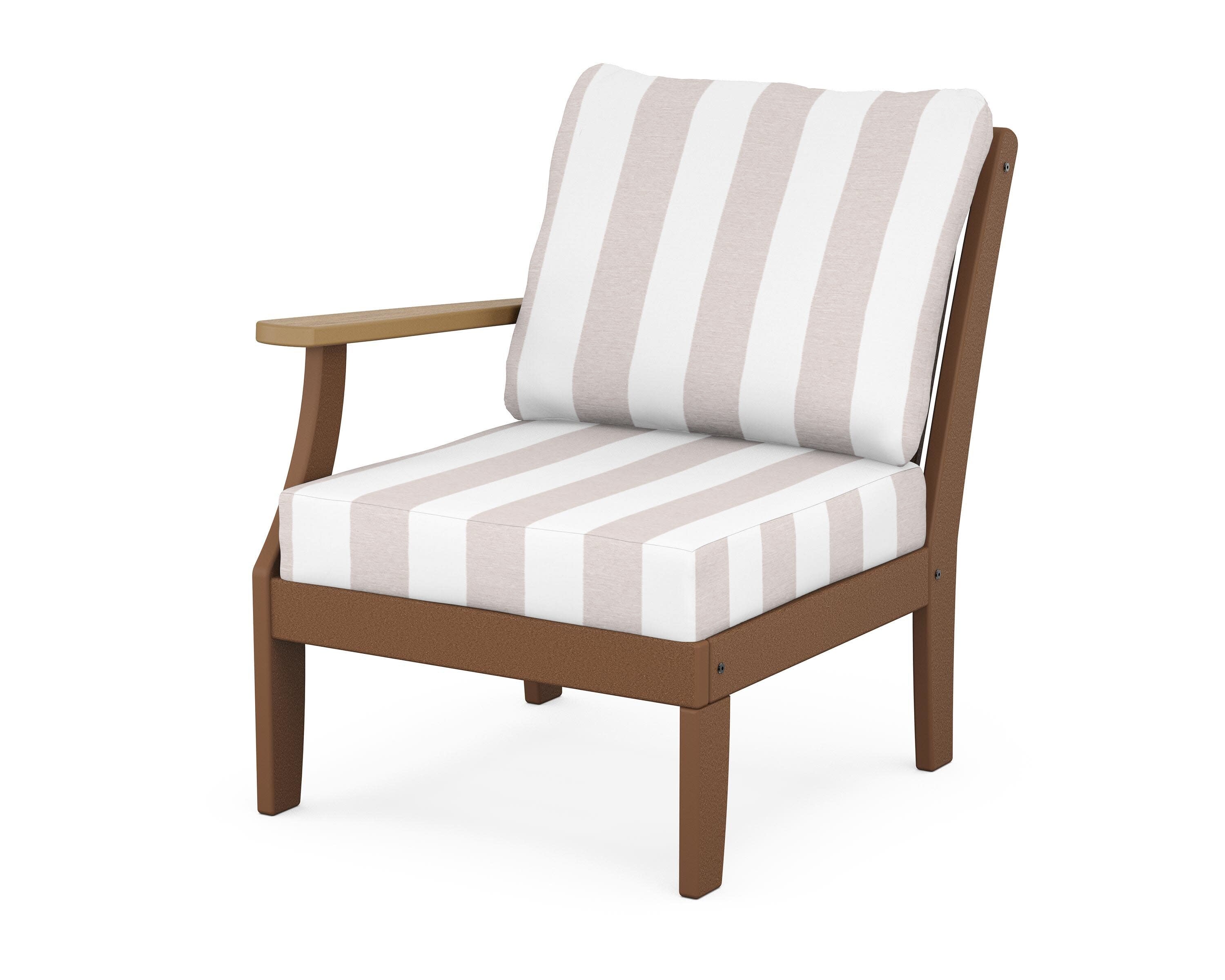 Braxton Modular Left Arm Chair in Teak / Natural / Cabana Stripe Dune Burlap