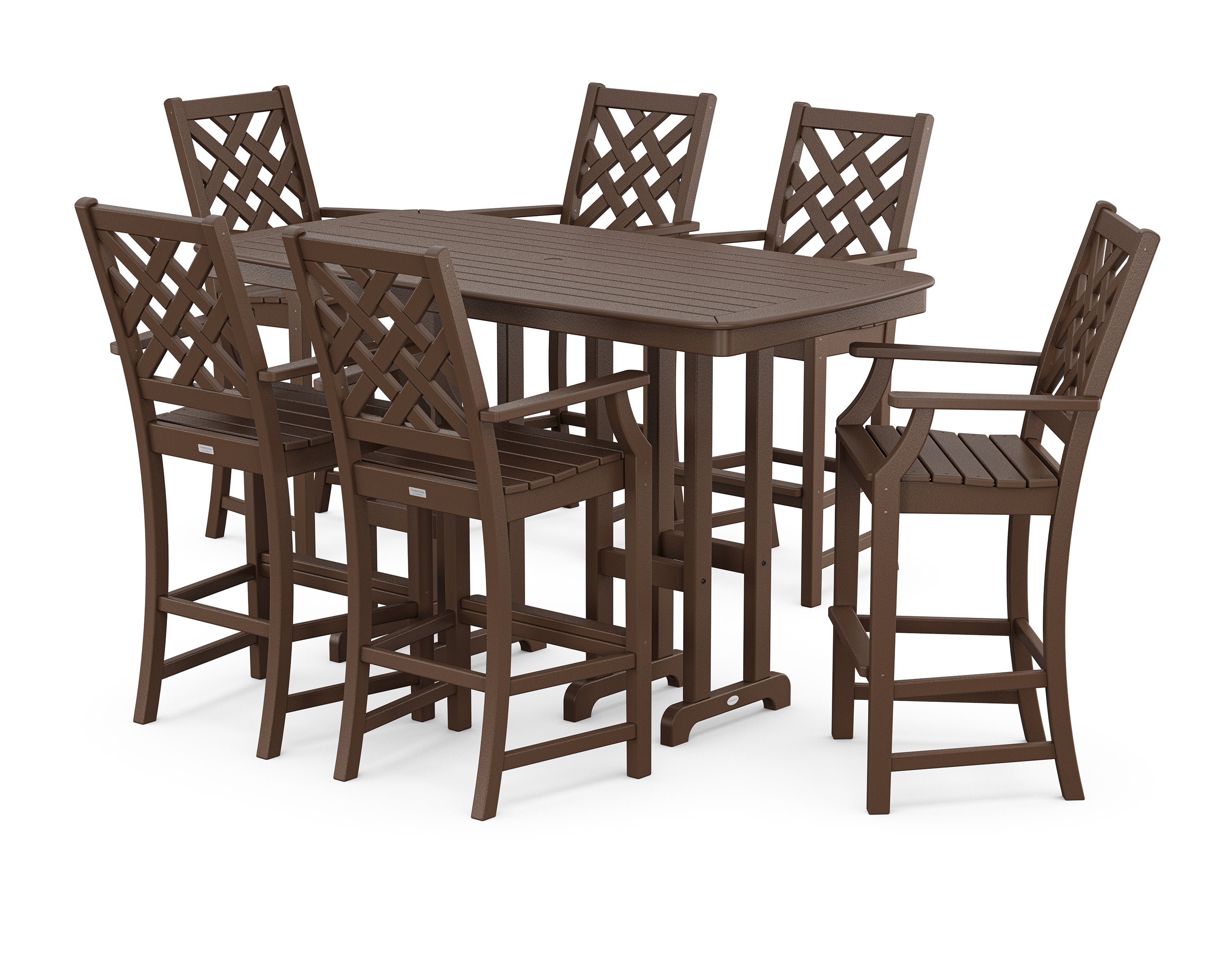 Wovendale Arm Chair 7-Piece Bar Set in Mahogany