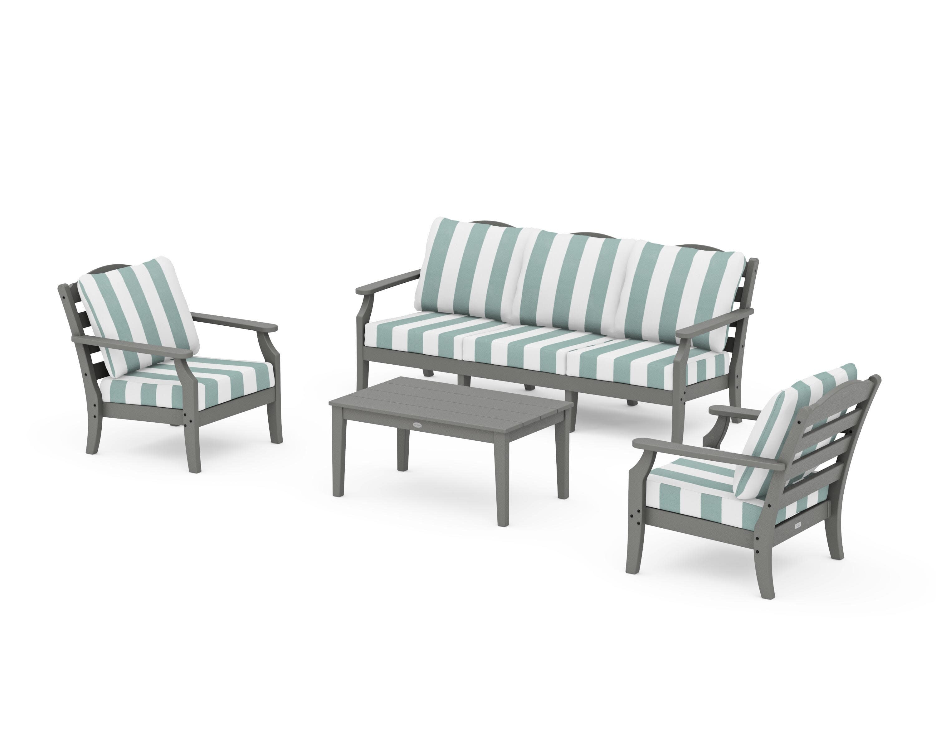 Savannah 4-Piece Deep Seating Set with Sofa in Slate Grey / Cabana Stripe Glacier Spa