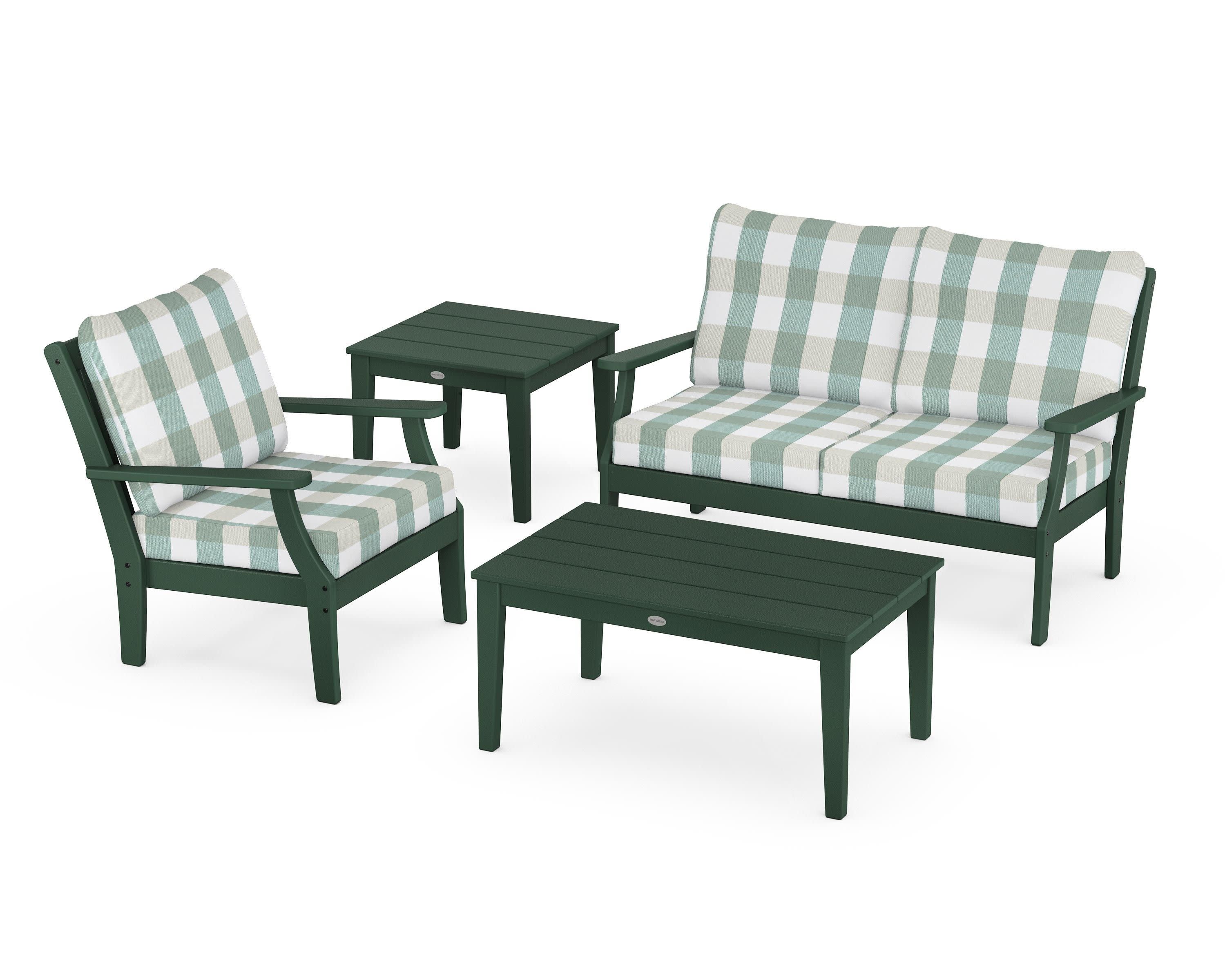 Braxton 4-Piece Deep Seating Set in Green / Buffalo Plaid Glacier Spa