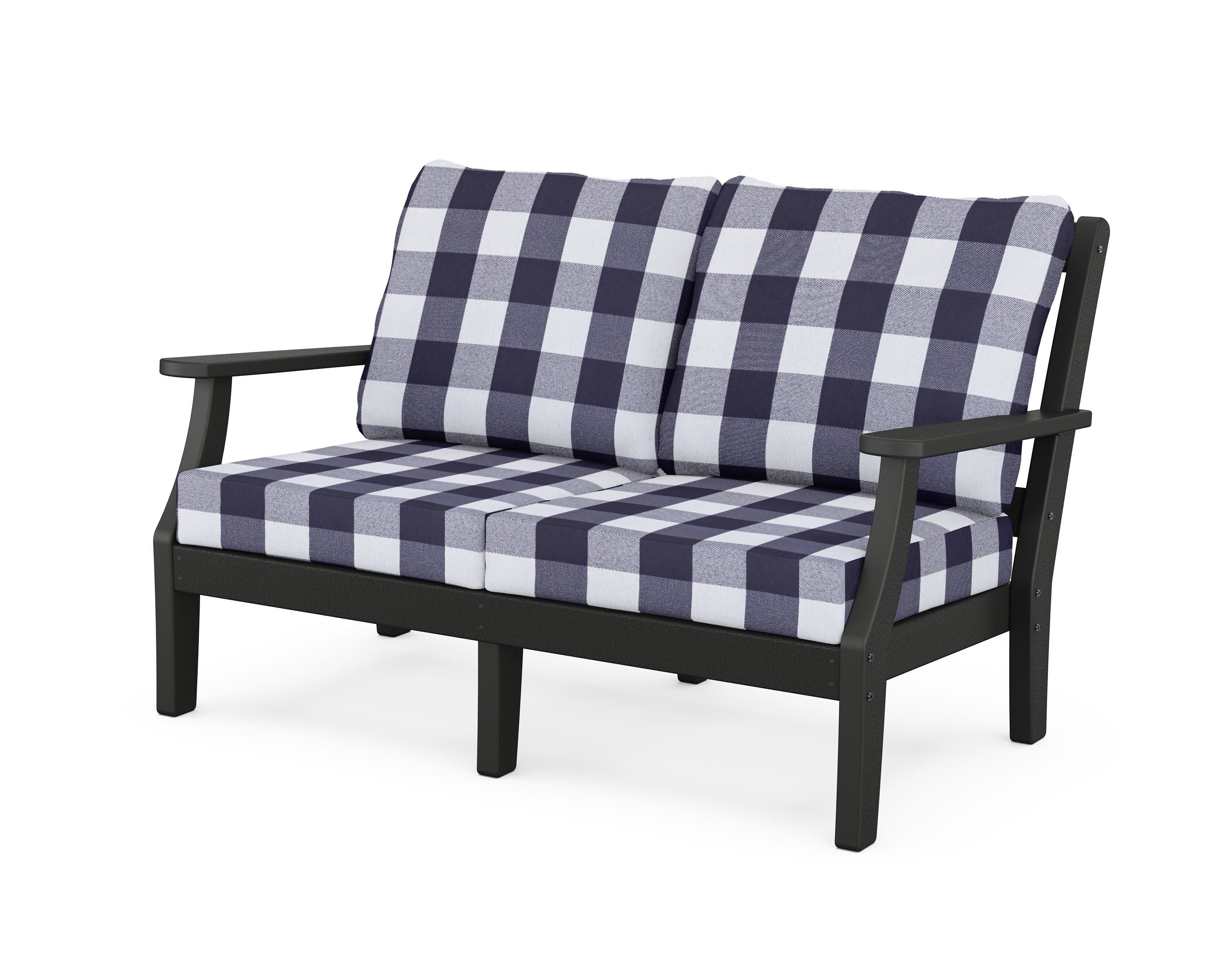 Chinoiserie Deep Seating Loveseat in Black / Buffalo Plaid Navy