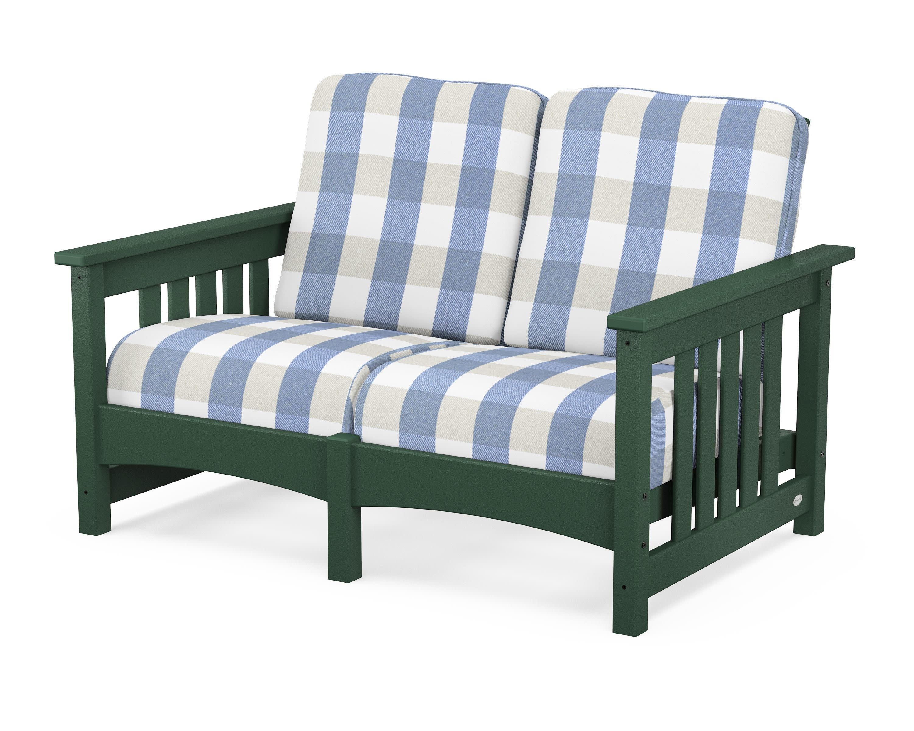 Club Mission Loveseat in Green / Buffalo Plaid Sky Blue
