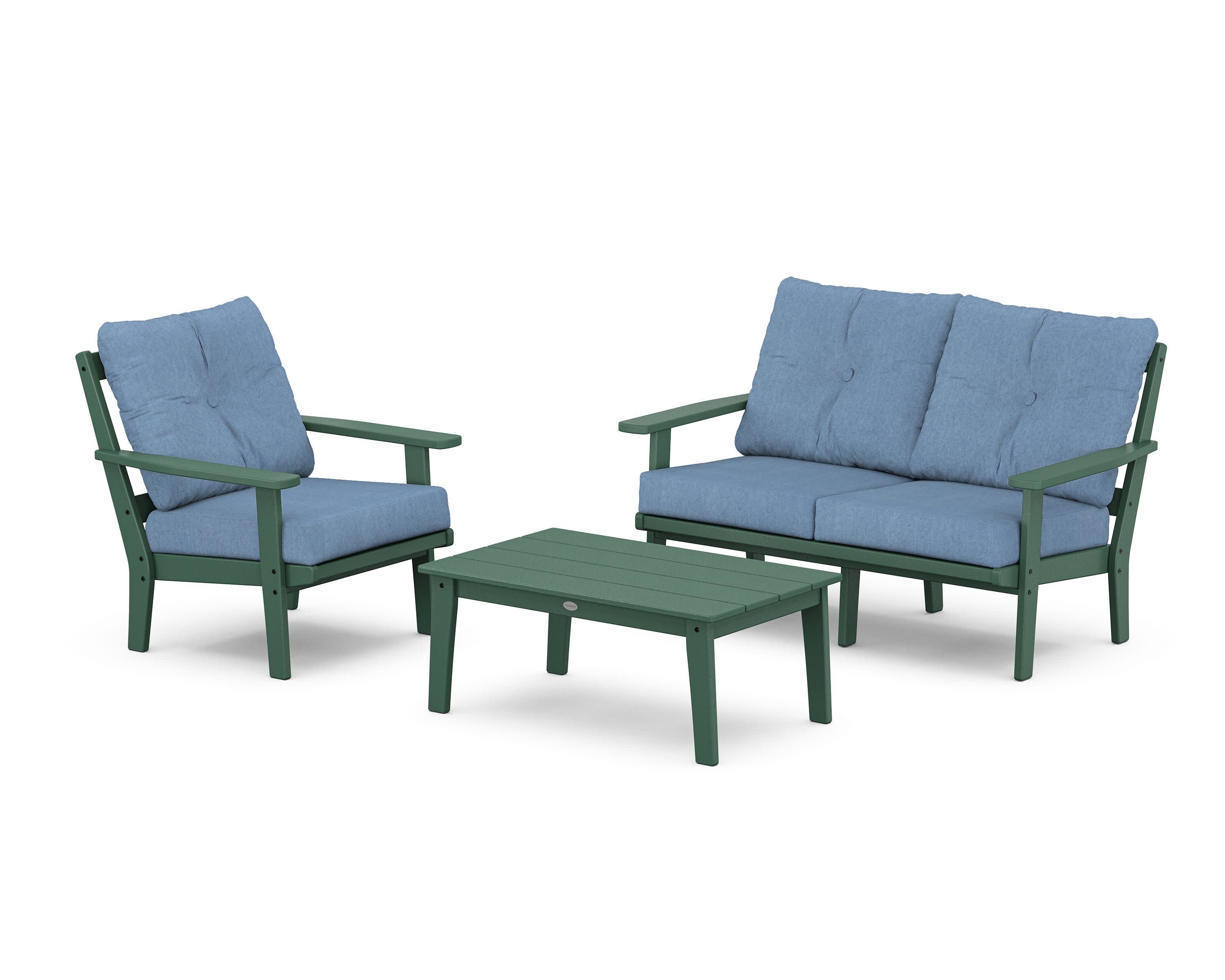 Oxford 3-Piece Deep Seating Set with Loveseat in Green / Sky Blue