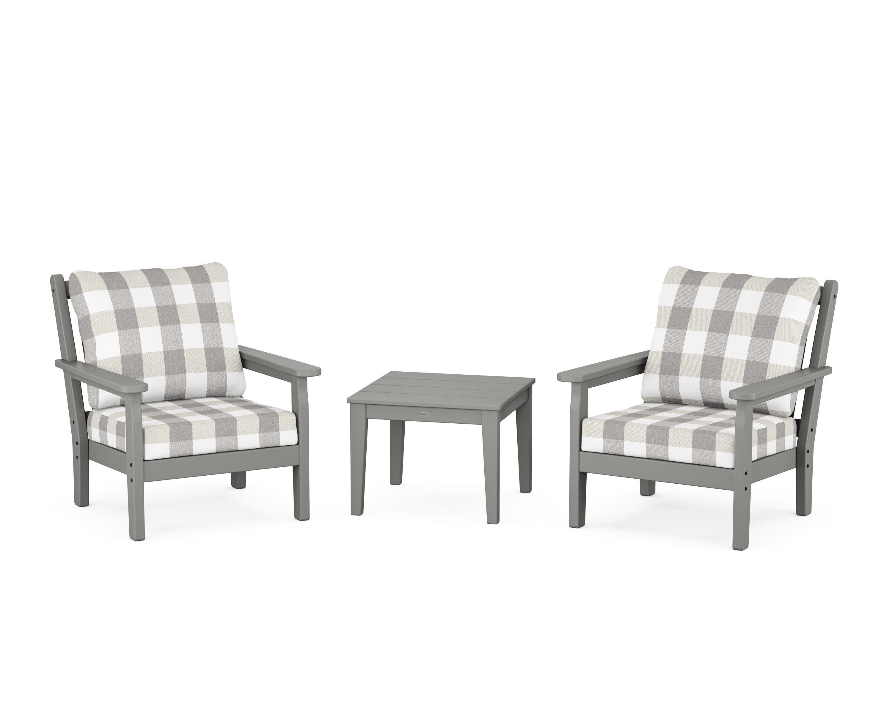 Chippendale 3-Piece Deep Seating Set in Slate Grey / Buffalo Plaid Grey Mist