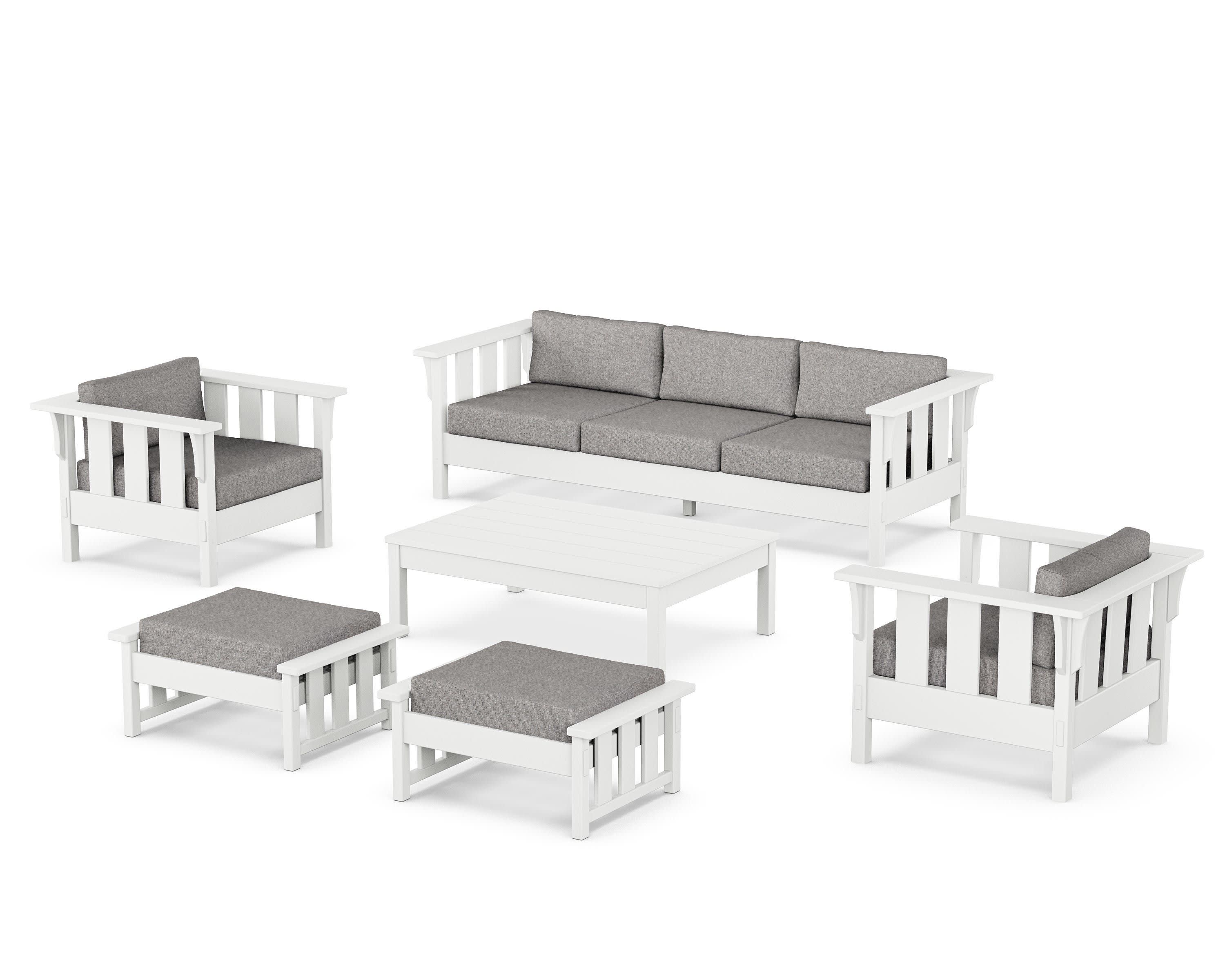 Acadia 6-Piece Lounge Sofa Set in White / Grey Mist