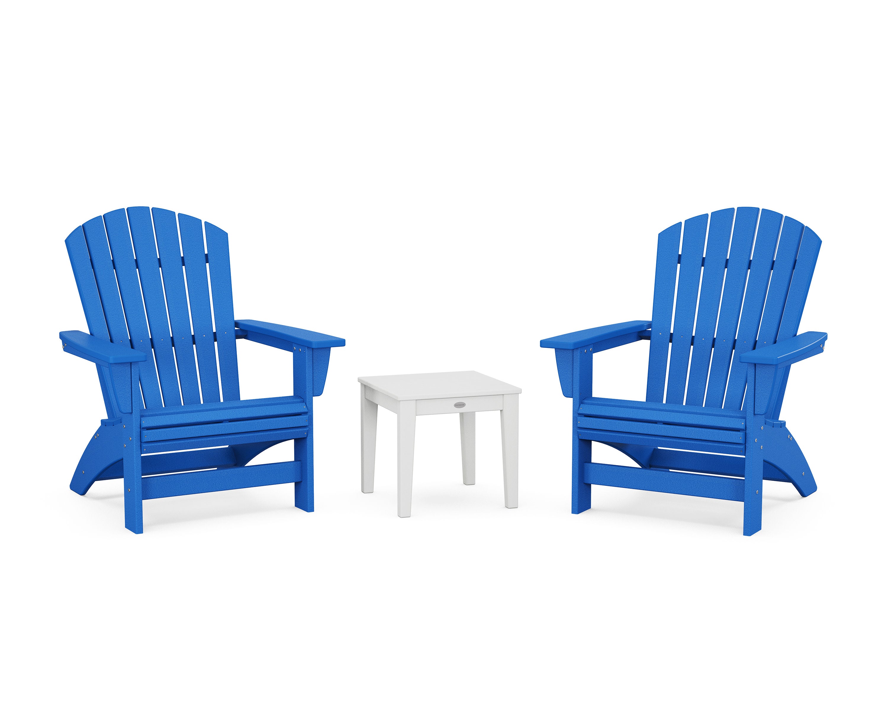 3-Piece Nautical Grand Adirondack Set in Pacific Blue / White