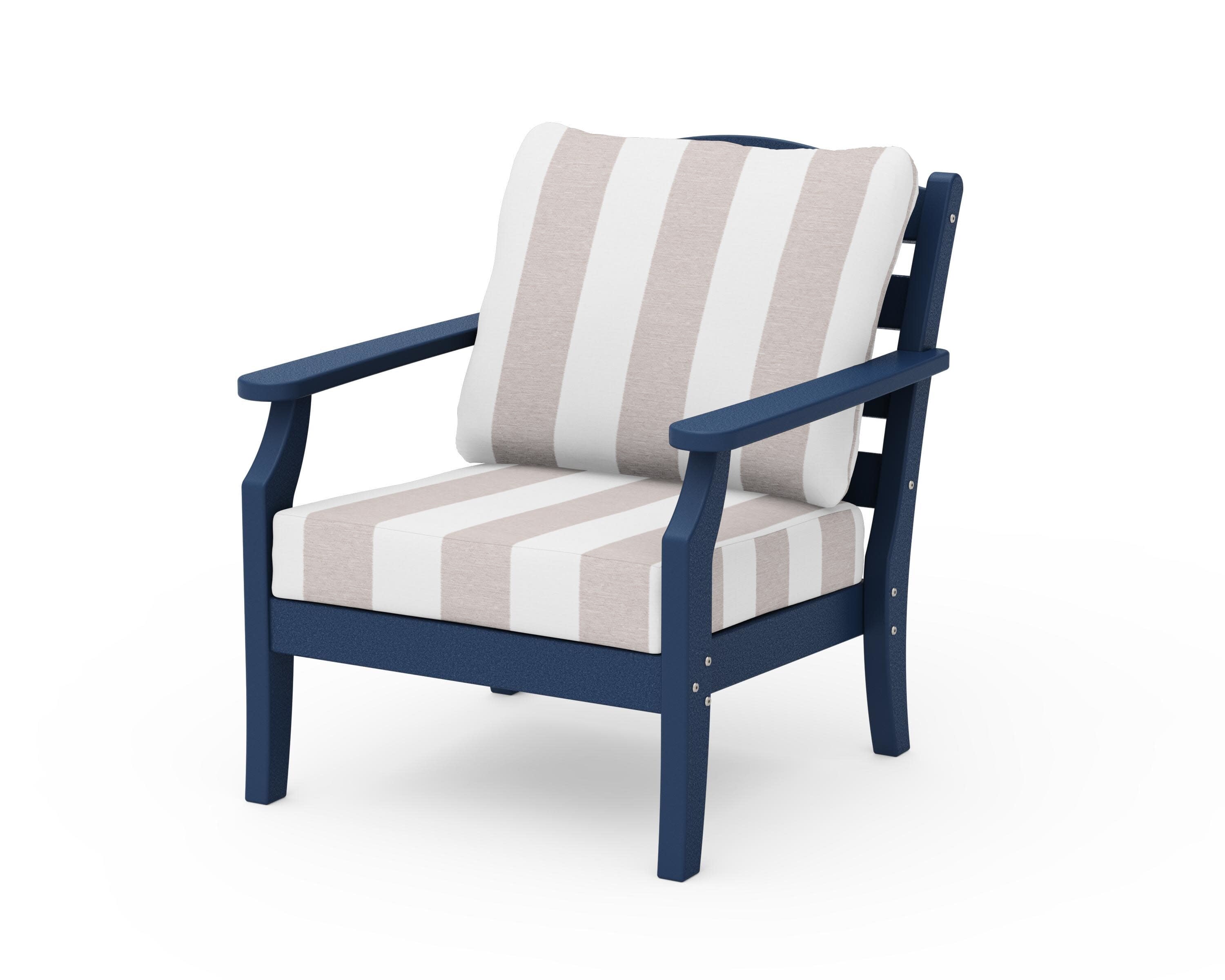 Savannah Deep Seating Chair in Navy / Cabana Stripe Dune Burlap
