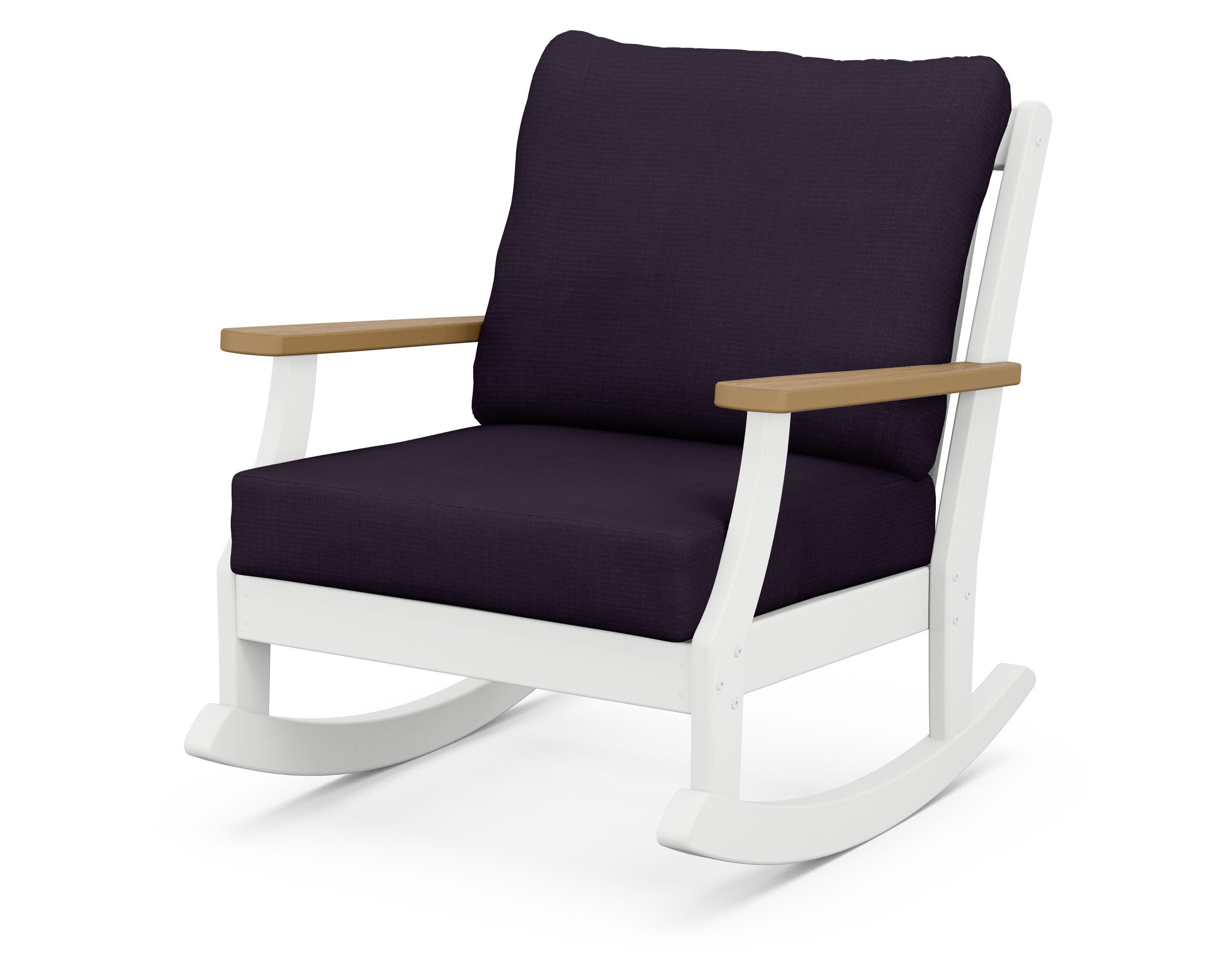 Braxton Deep Seating Rocking Chair in White / Natural / Navy Linen
