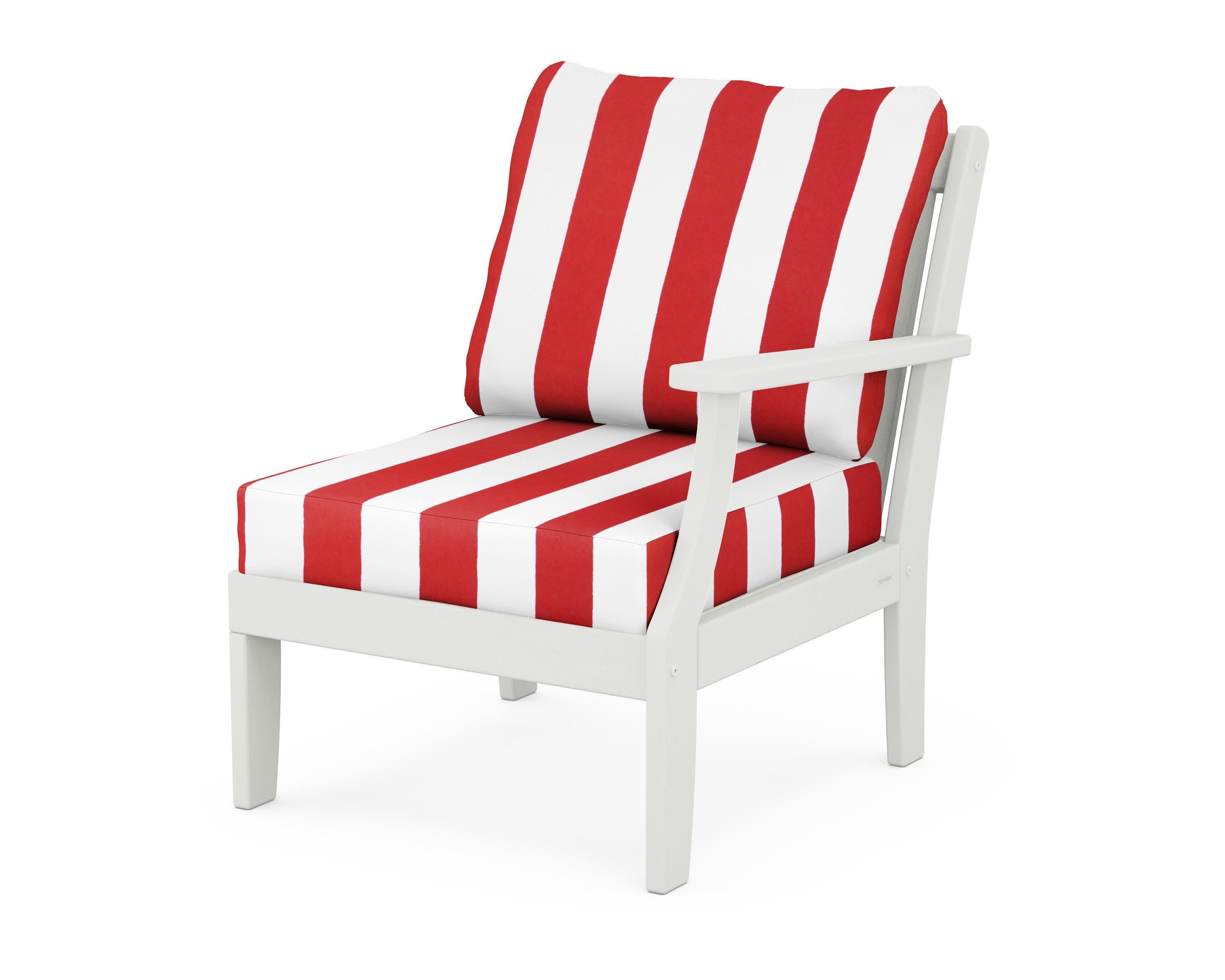 Braxton Modular Right Arm Chair in Vintage White / Cabana Stripe Crimson