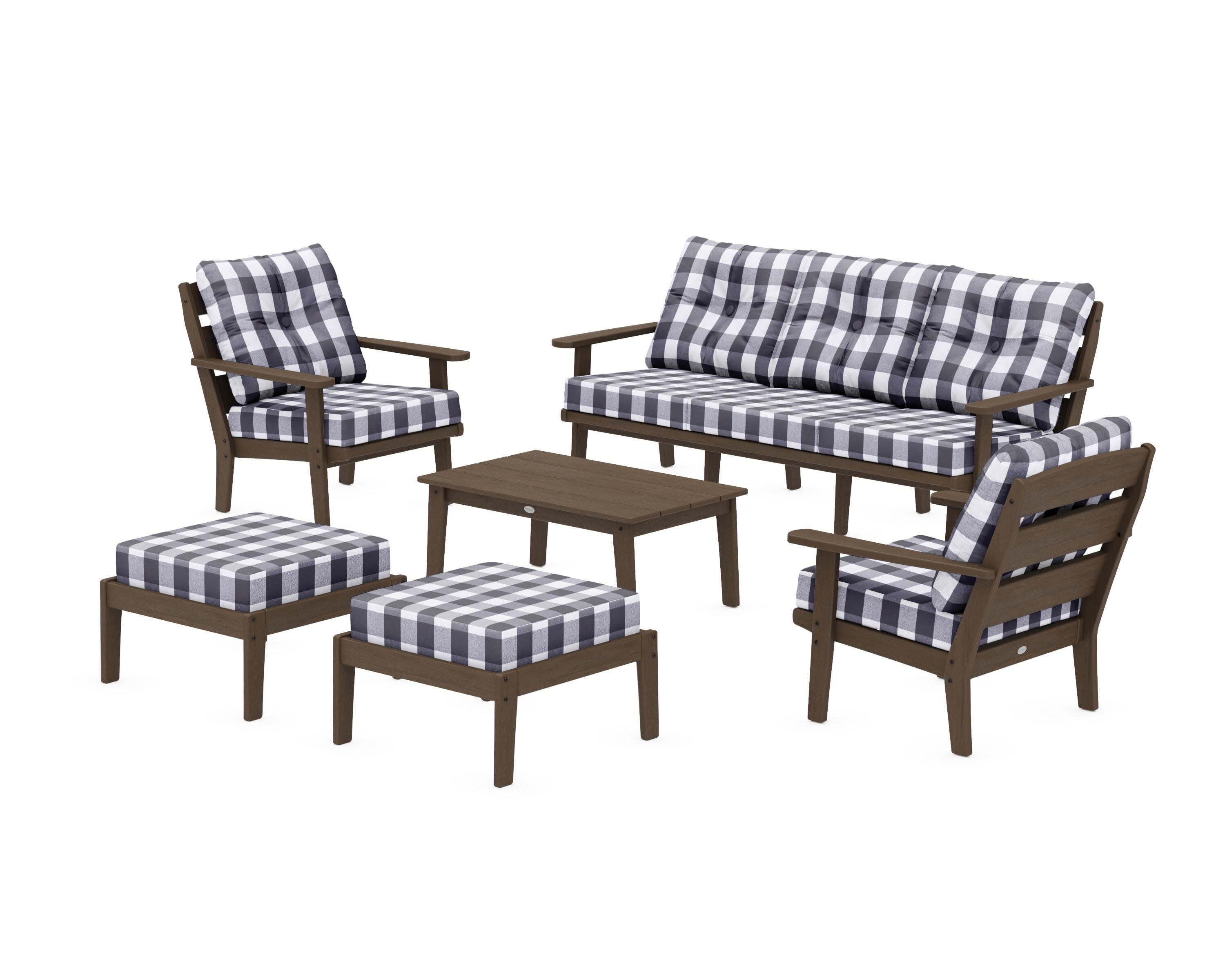 Lakeside 6-Piece Lounge Sofa Set in Kona / Buffalo Plaid Navy