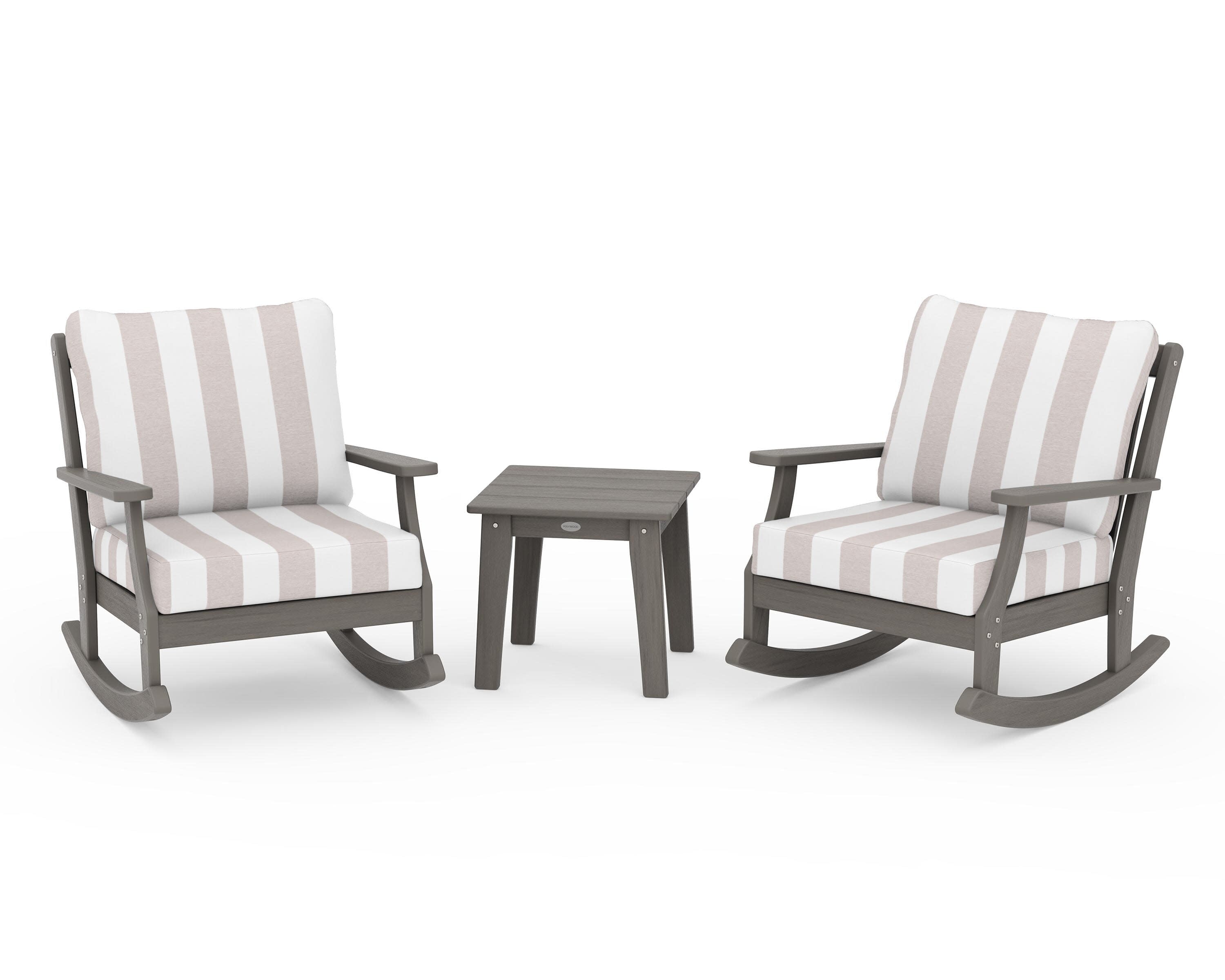 Braxton 3-Piece Deep Seating Rocker Set in Driftwood / Cabana Stripe Dune Burlap