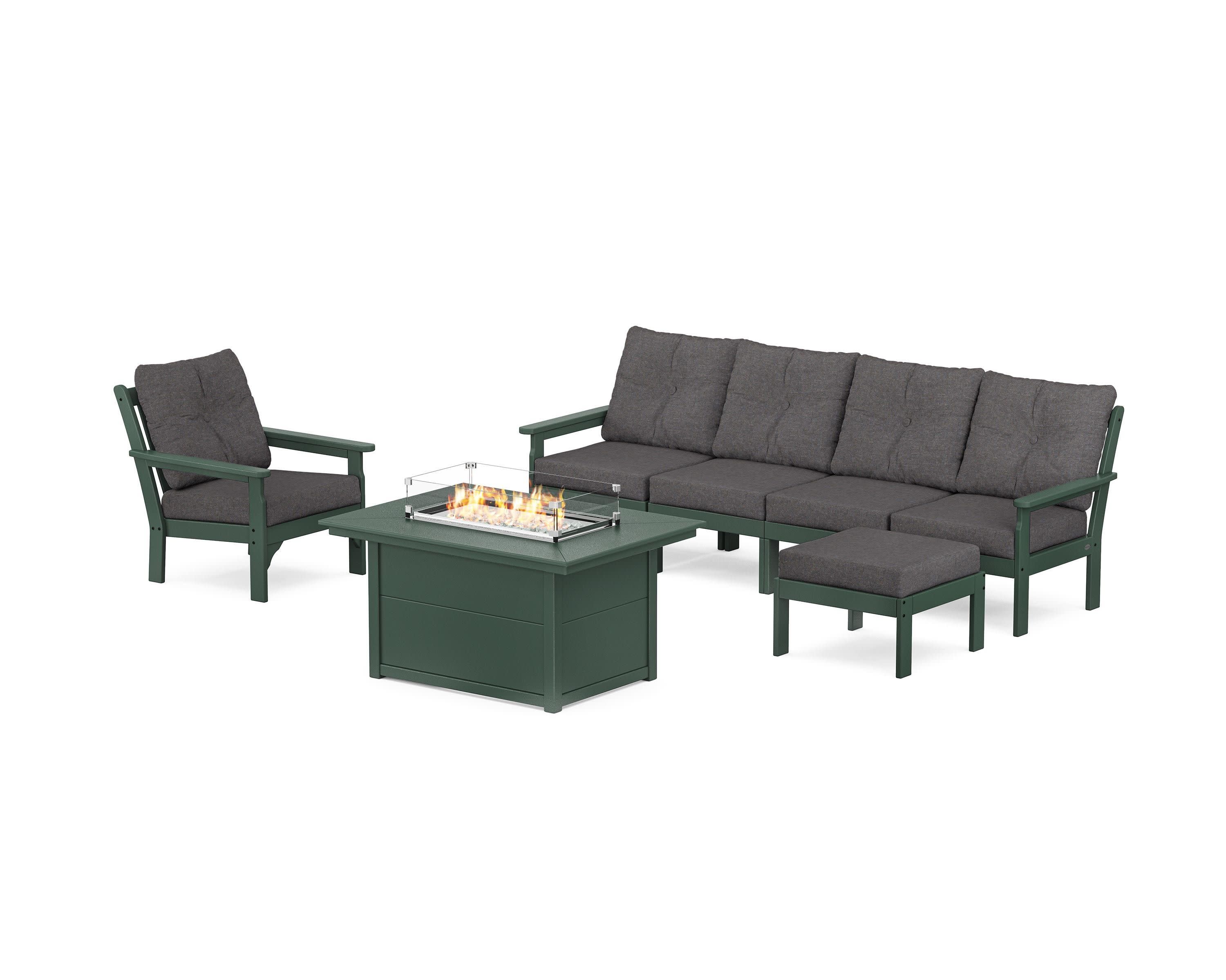 Vineyard Sectional Lounge and Fire Pit Set in Green / Ash Charcoal