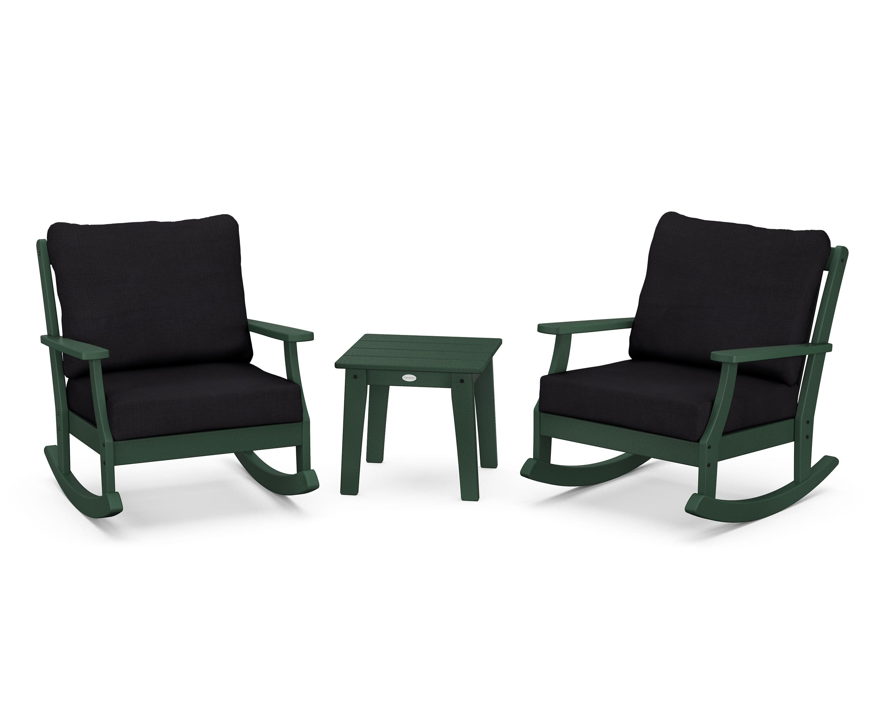 Braxton 3-Piece Deep Seating Rocker Set in Green / Midnight Linen