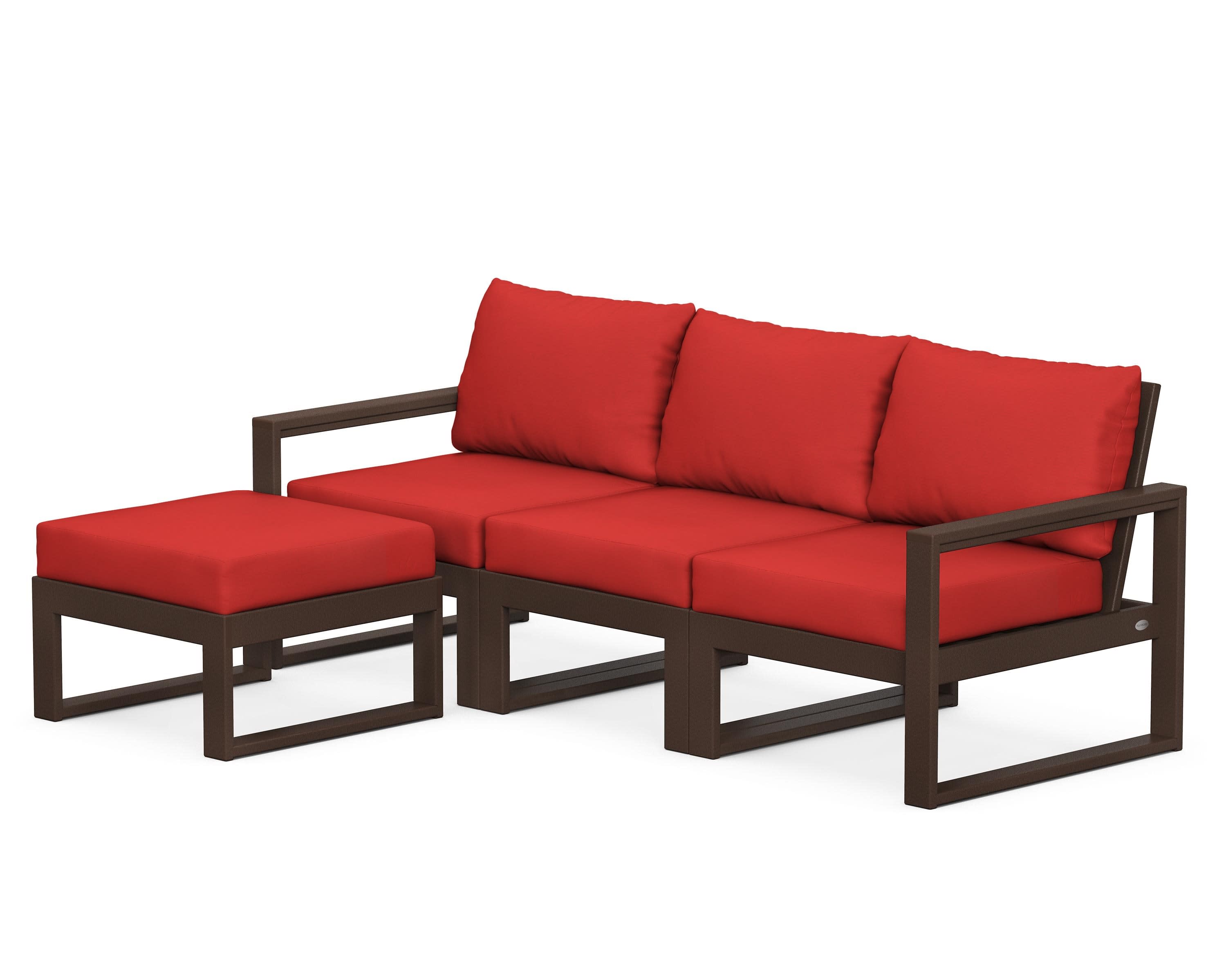 EDGE 4-Piece Modular Deep Seating Set with Ottoman in Mahogany / Crimson Linen