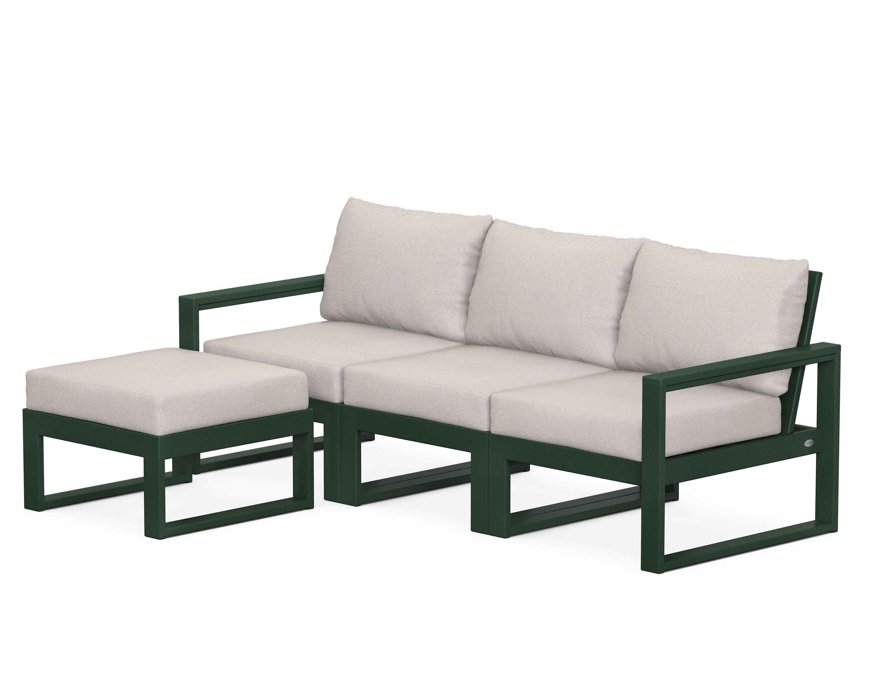 EDGE 4-Piece Modular Deep Seating Set with Ottoman in Green / Dune Burlap