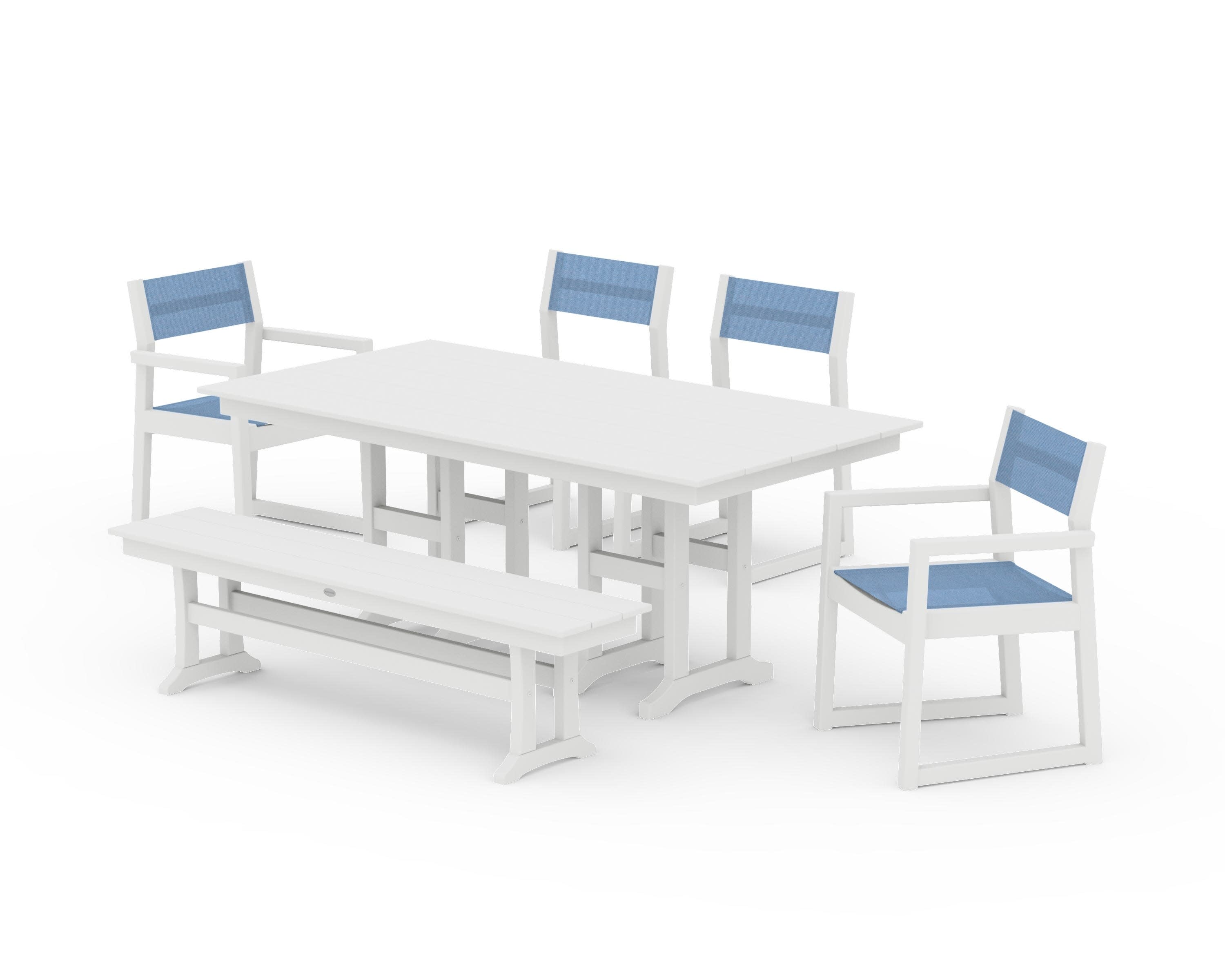EDGE Sling 6-Piece Farmhouse Dining Set in White / Poolside Sling
