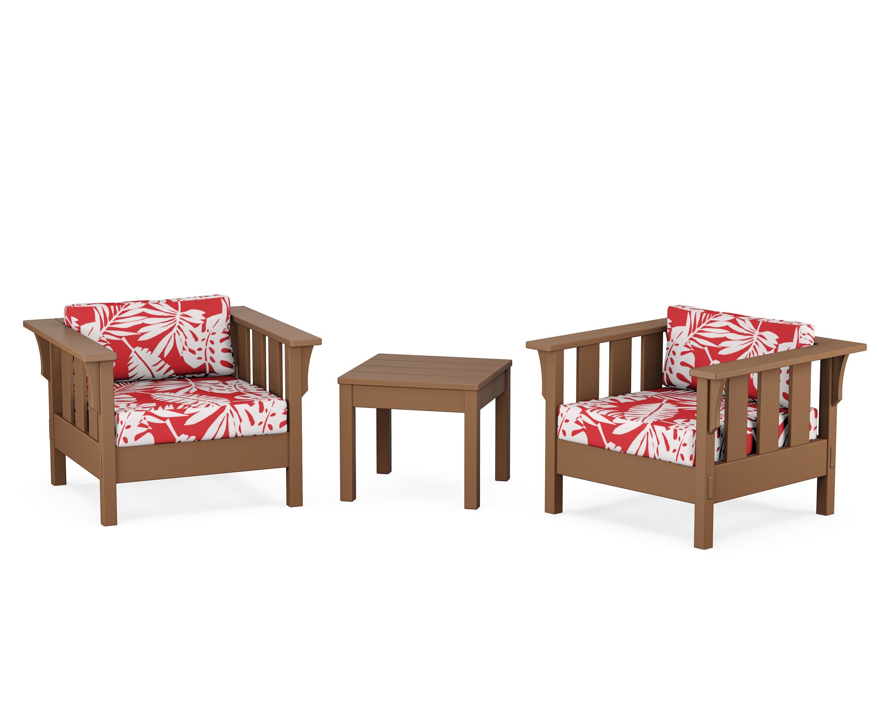 Acadia 3-Piece Deep Seating Set in Teak / Leaf Crimson