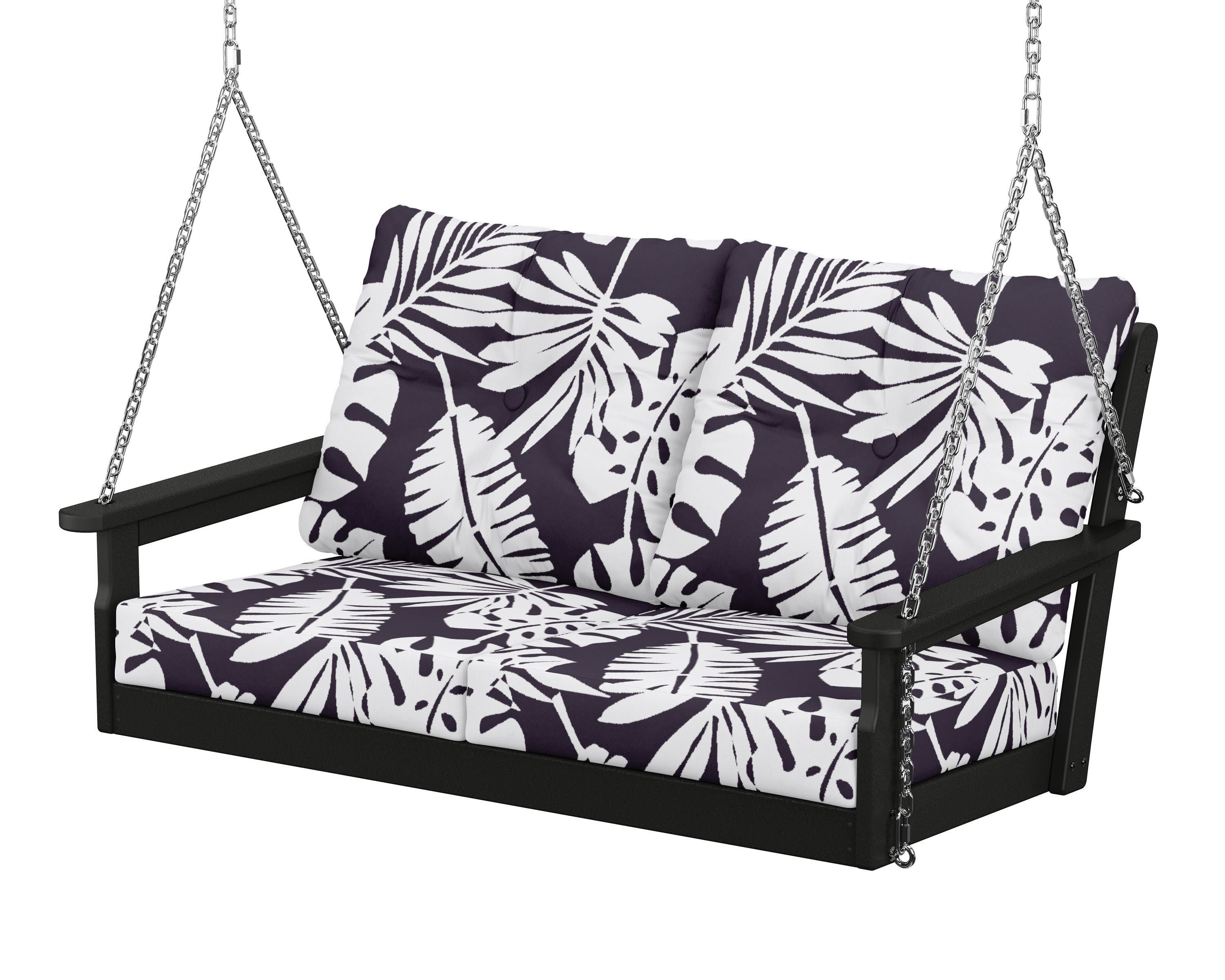 Vineyard Deep Seating Swing in Black / Leaf Navy