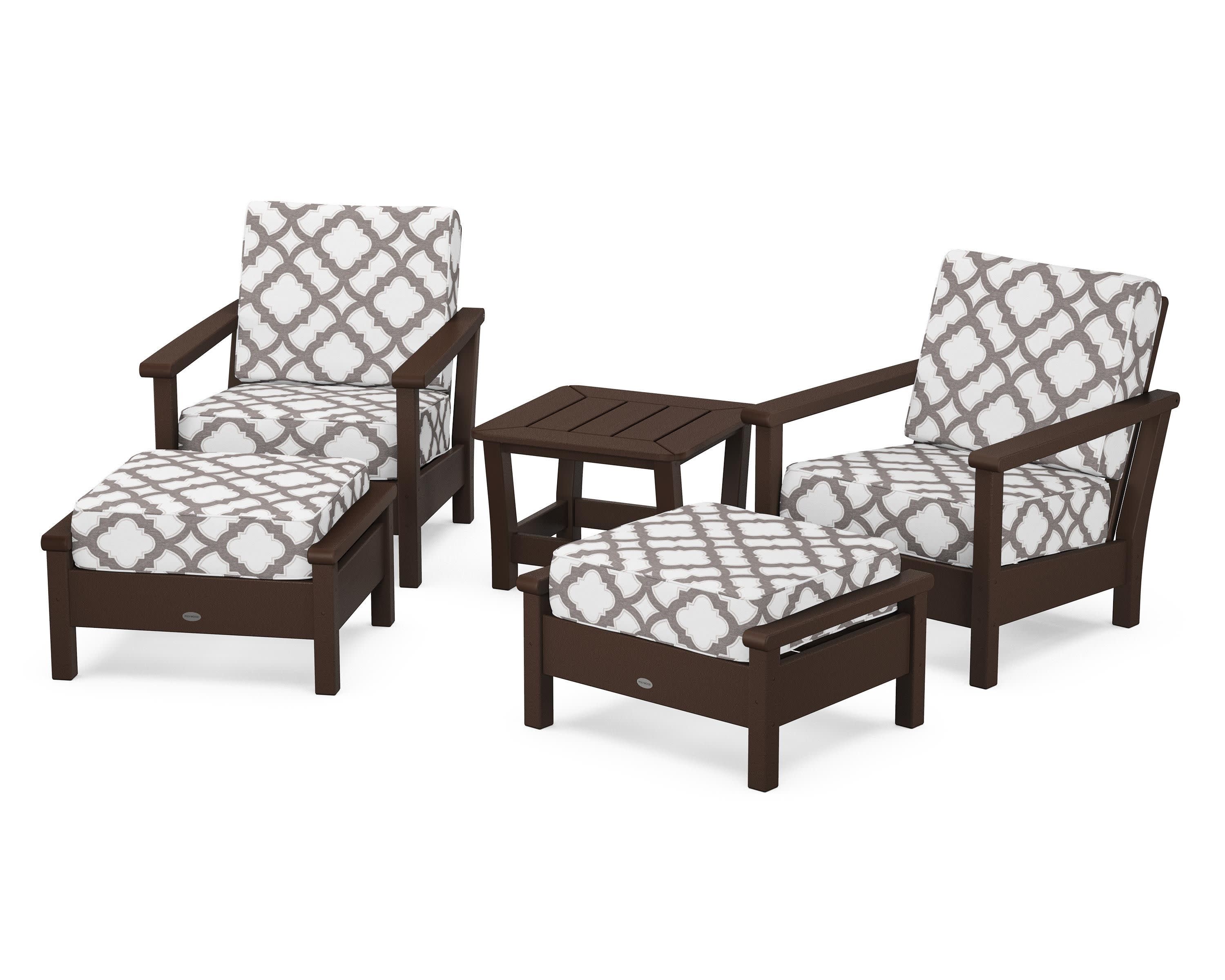 Harbour 5-Piece Deep Seating Chair Set in Mahogany / Trellis Grey Mist