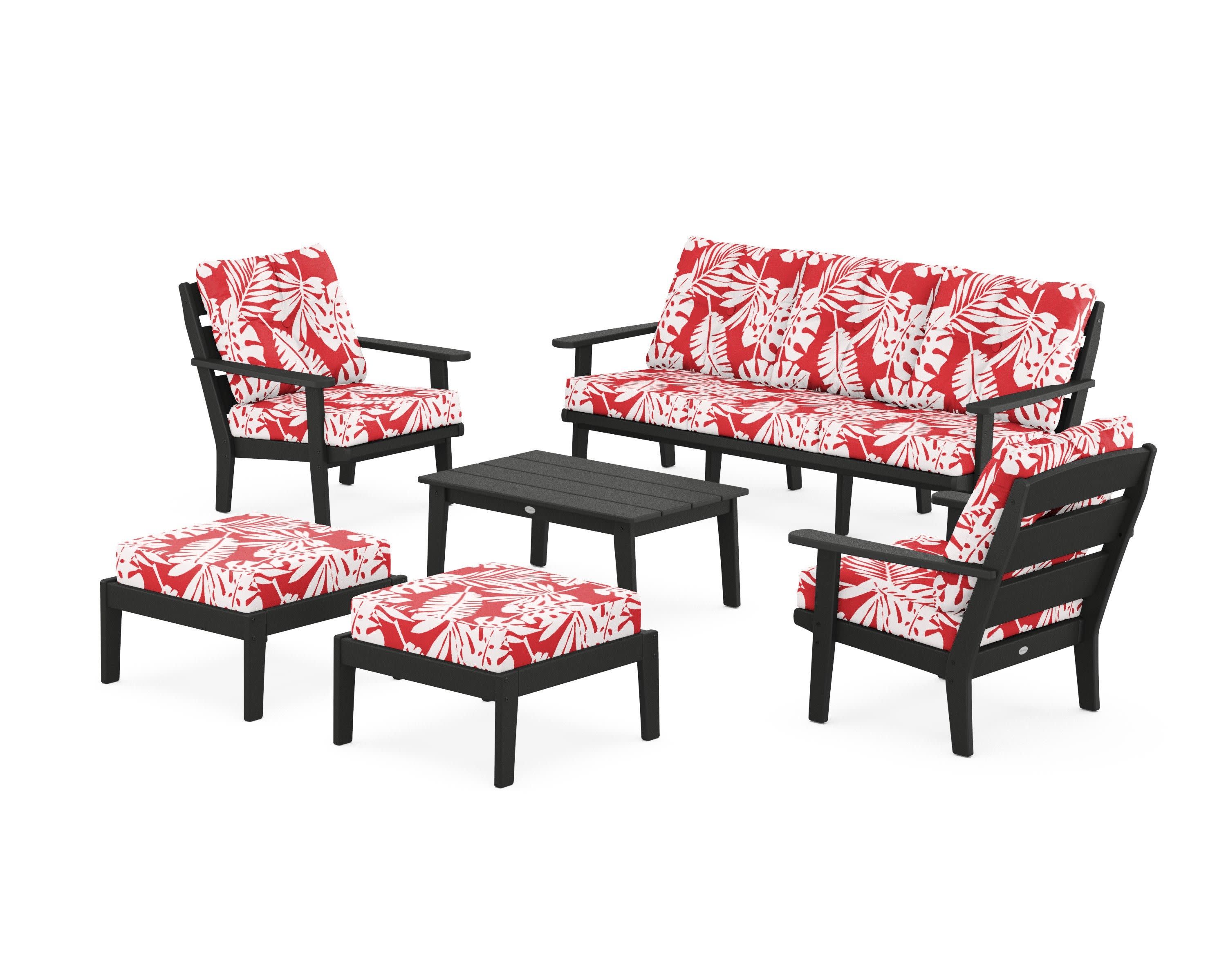 Lakeside 6-Piece Lounge Sofa Set in Black / Leaf Crimson