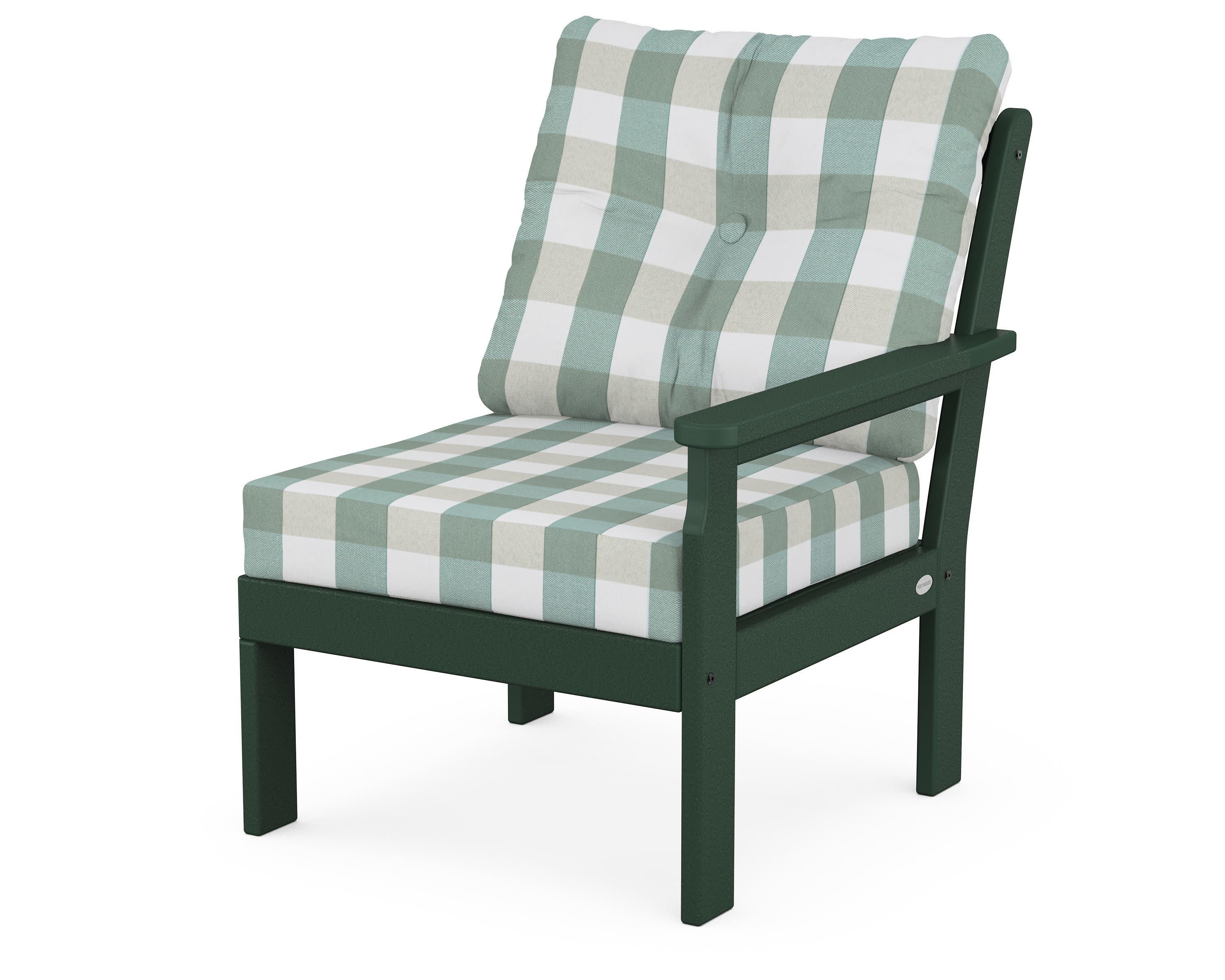 Vineyard Modular Right Arm Chair in Green / Buffalo Plaid Glacier Spa