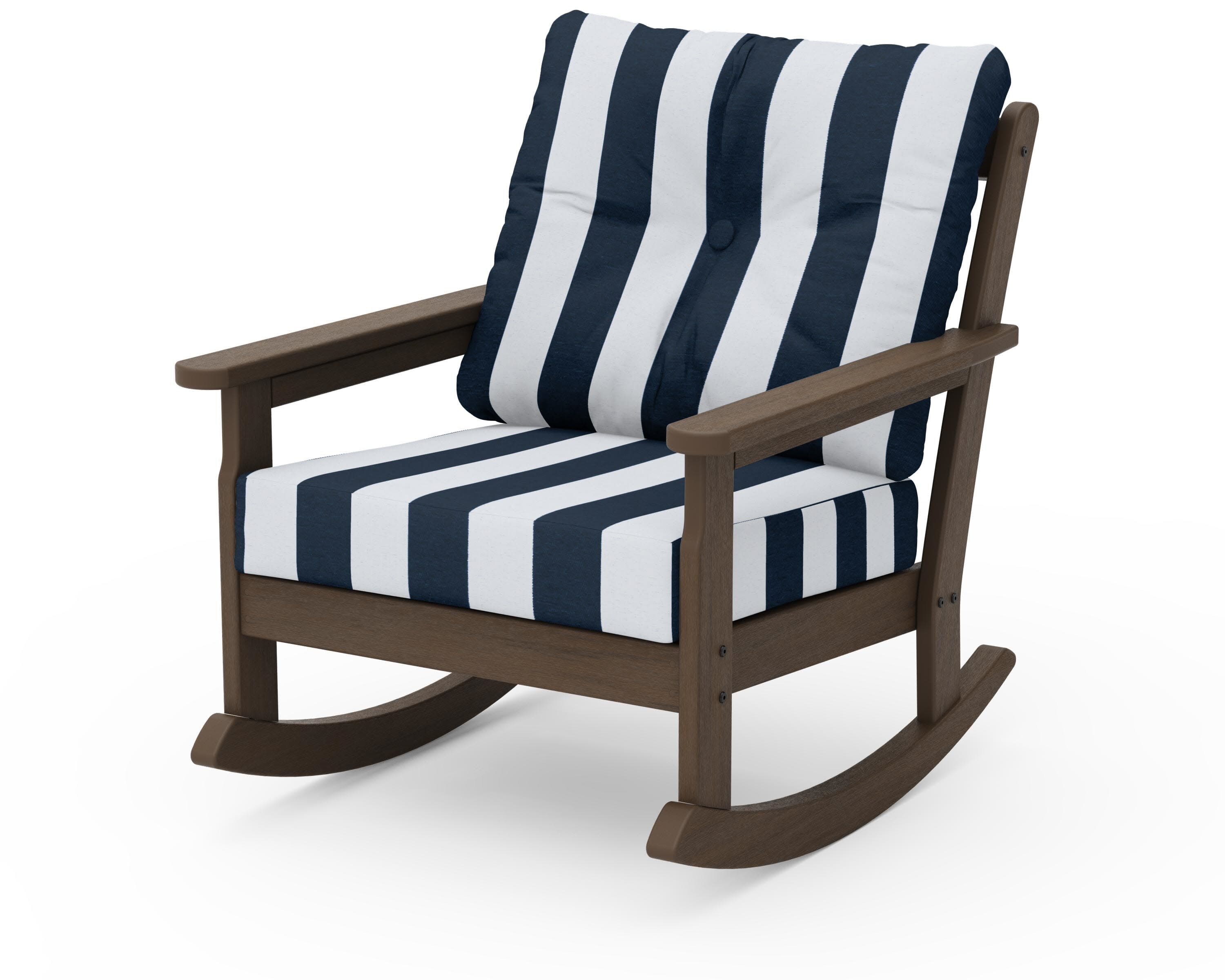 Vineyard Deep Seating Rocking Chair in Kona / Cabana Stripe Marine Indigo