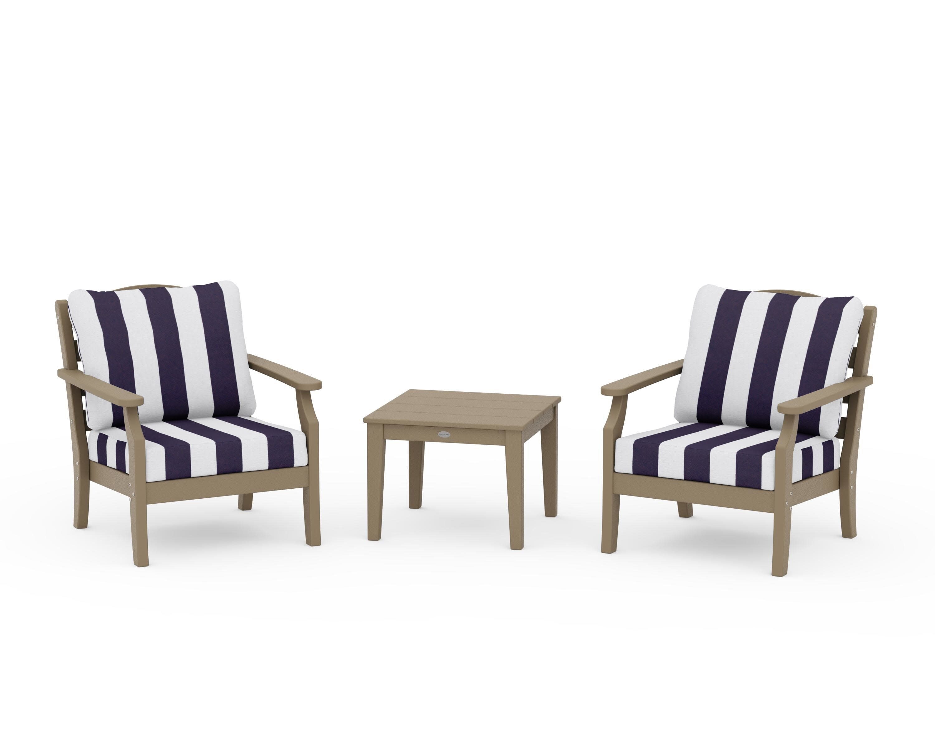 Savannah 3-Piece Deep Seating Set in Vintage Sahara / Cabana Stripe Navy