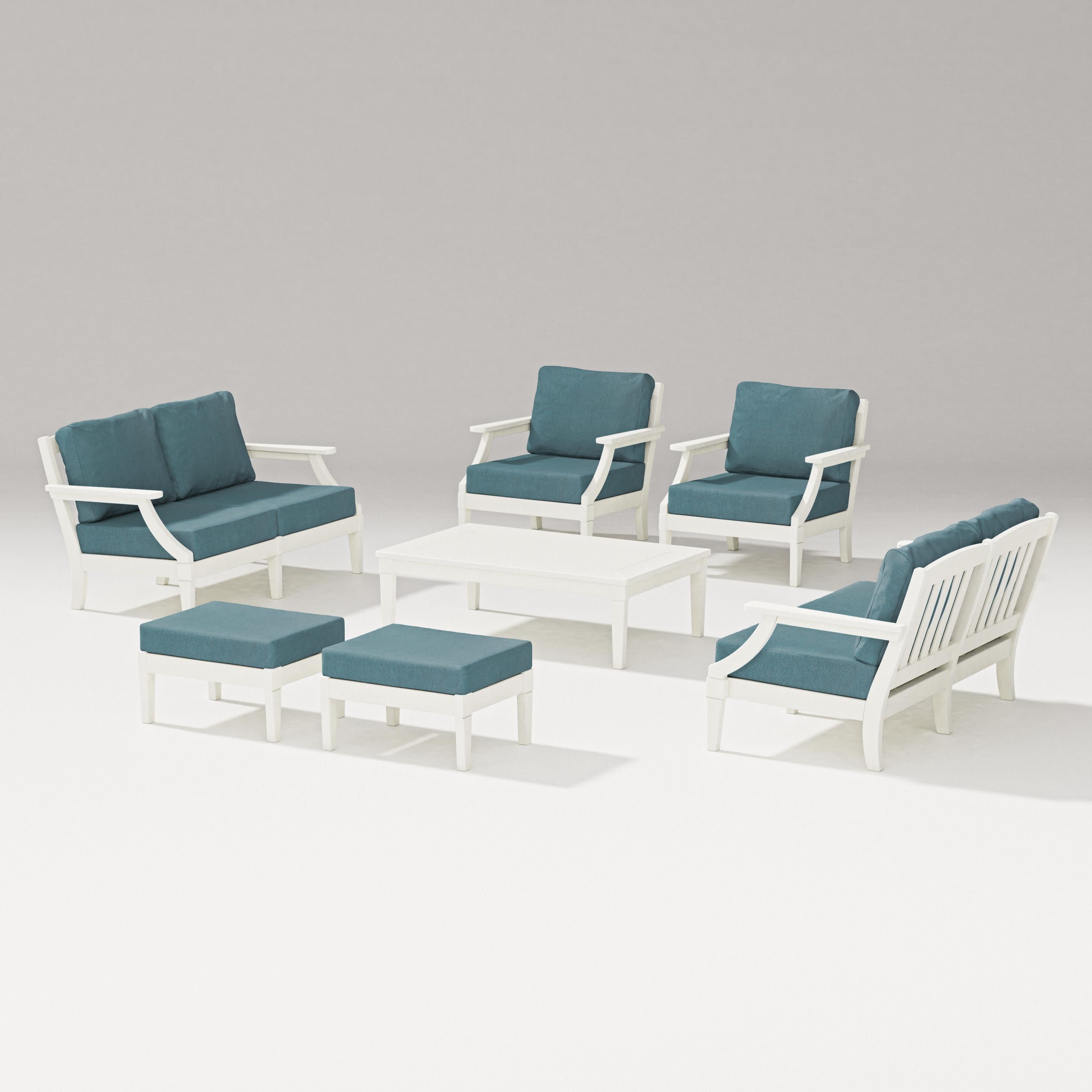 Estate 7-Piece Lounge Loveseat Set in Vintage White / Ocean Teal