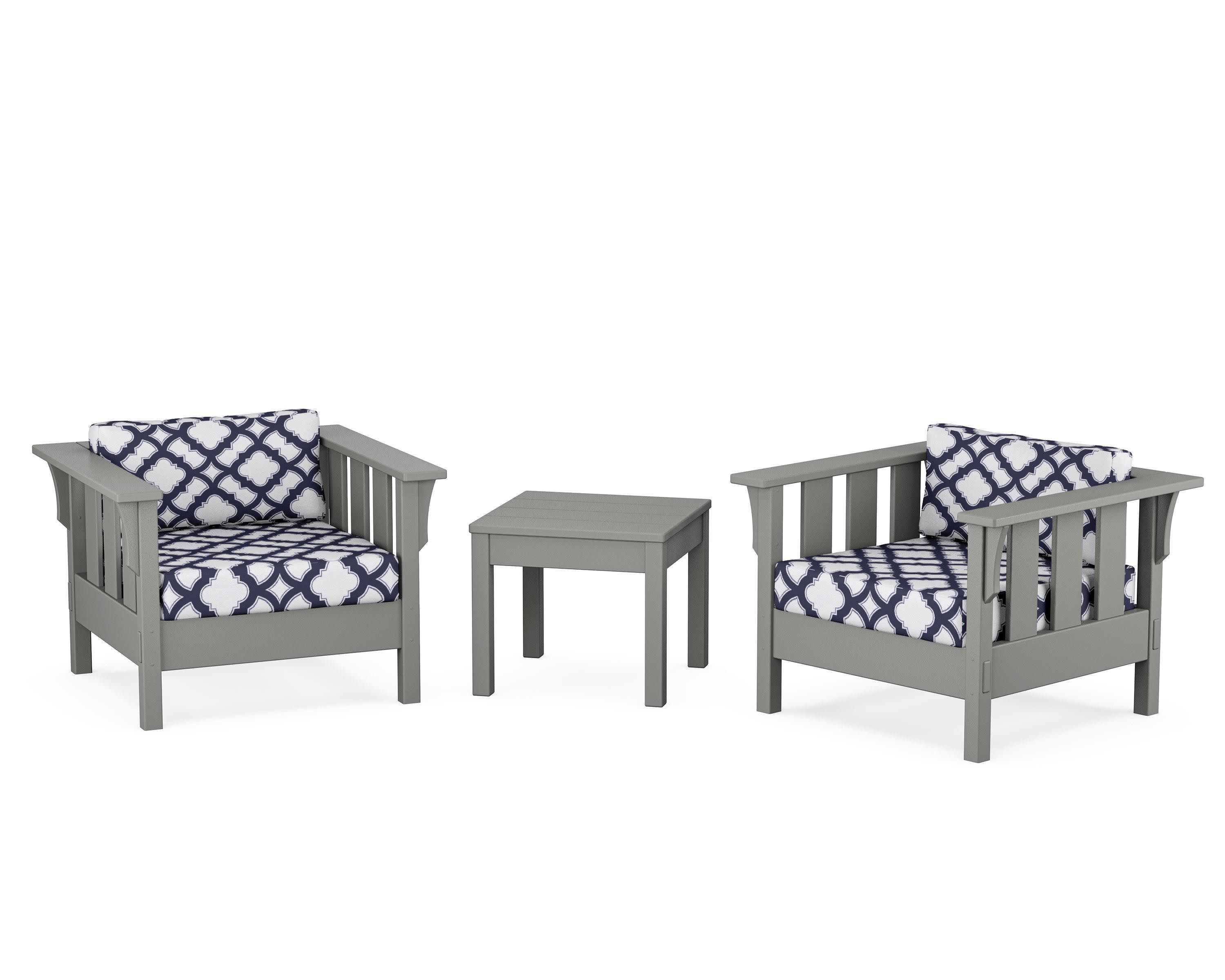 Acadia 3-Piece Deep Seating Set in Slate Grey / Trellis Navy