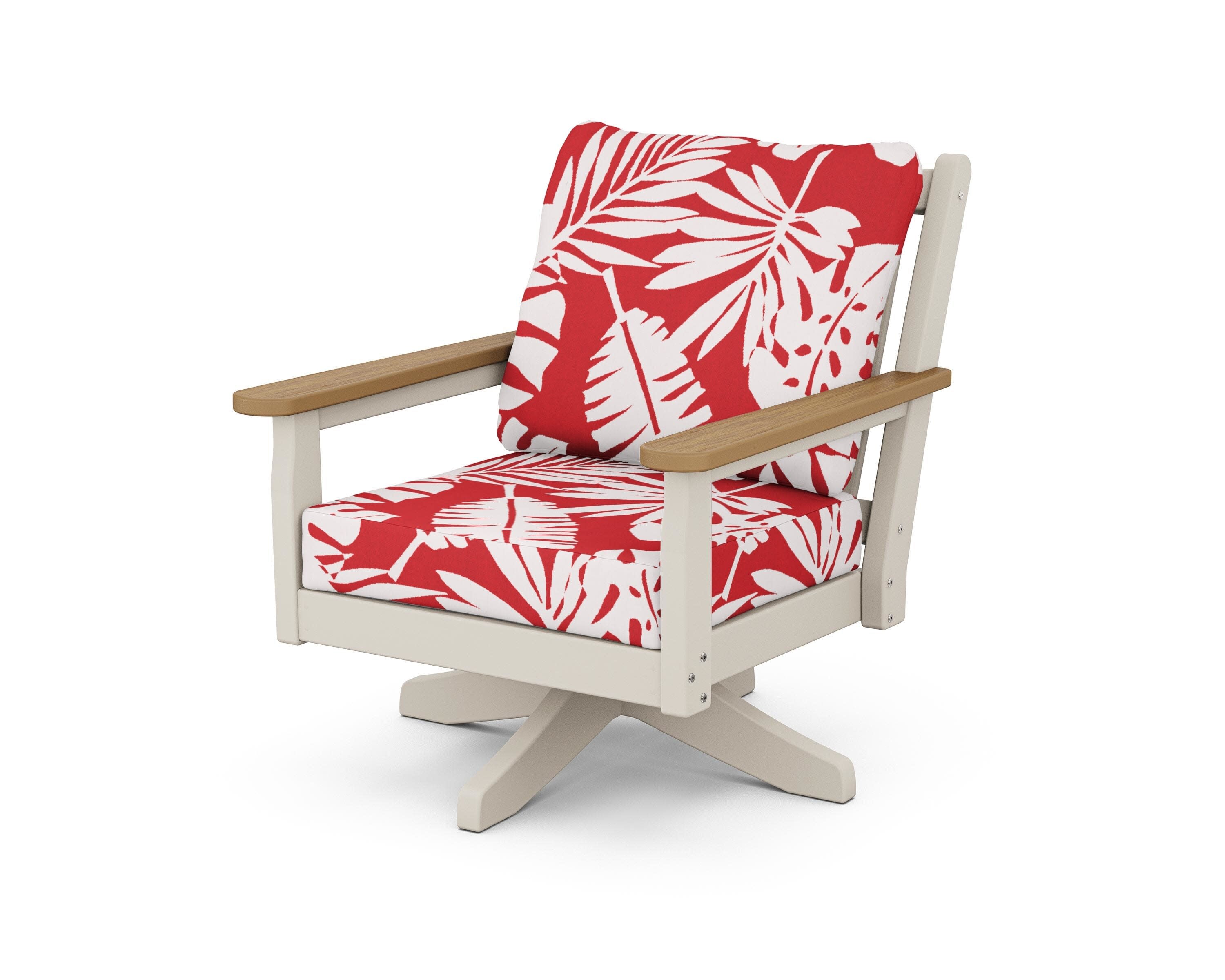 Chippendale Deep Seating Swivel Chair in Sand / Natural / Leaf Crimson